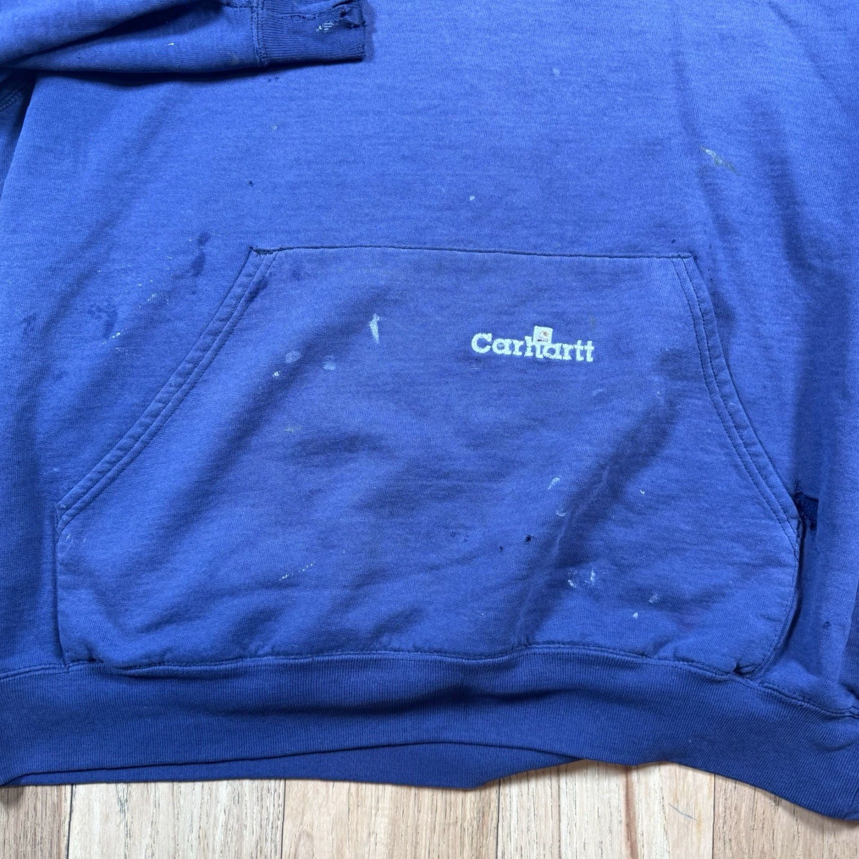 Carhartt VINTAGE Carhartt Hoodie Mens 2XL Blue 90s Distressed Sun Faded Painter Pullover Suns Badges Size US XXL / EU 58 / 5 - 4 Thumbnail