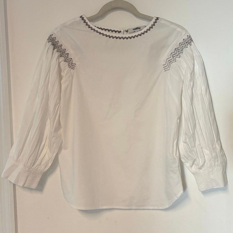Madewell NWT Madewell Embroidered Poplin Balloon-Sleeve Top White XS Size XS / US 0-2 / IT 36-38 - 4 Thumbnail