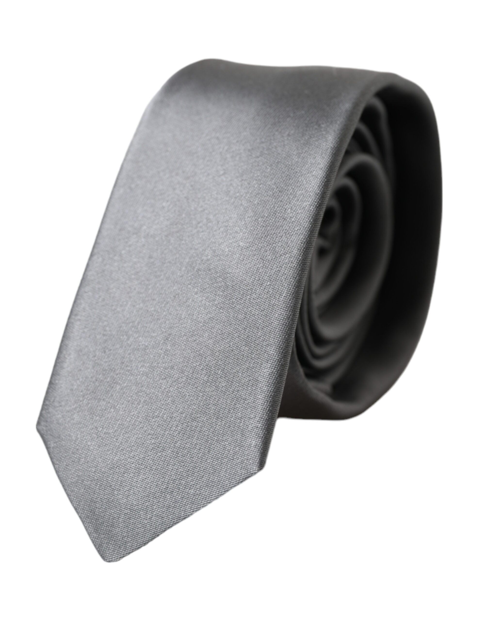 Dolce & Gabbana Silver Solid Satin Silk Adjustable Men Men's Tie Size ONE SIZE - 1 Thumbnail