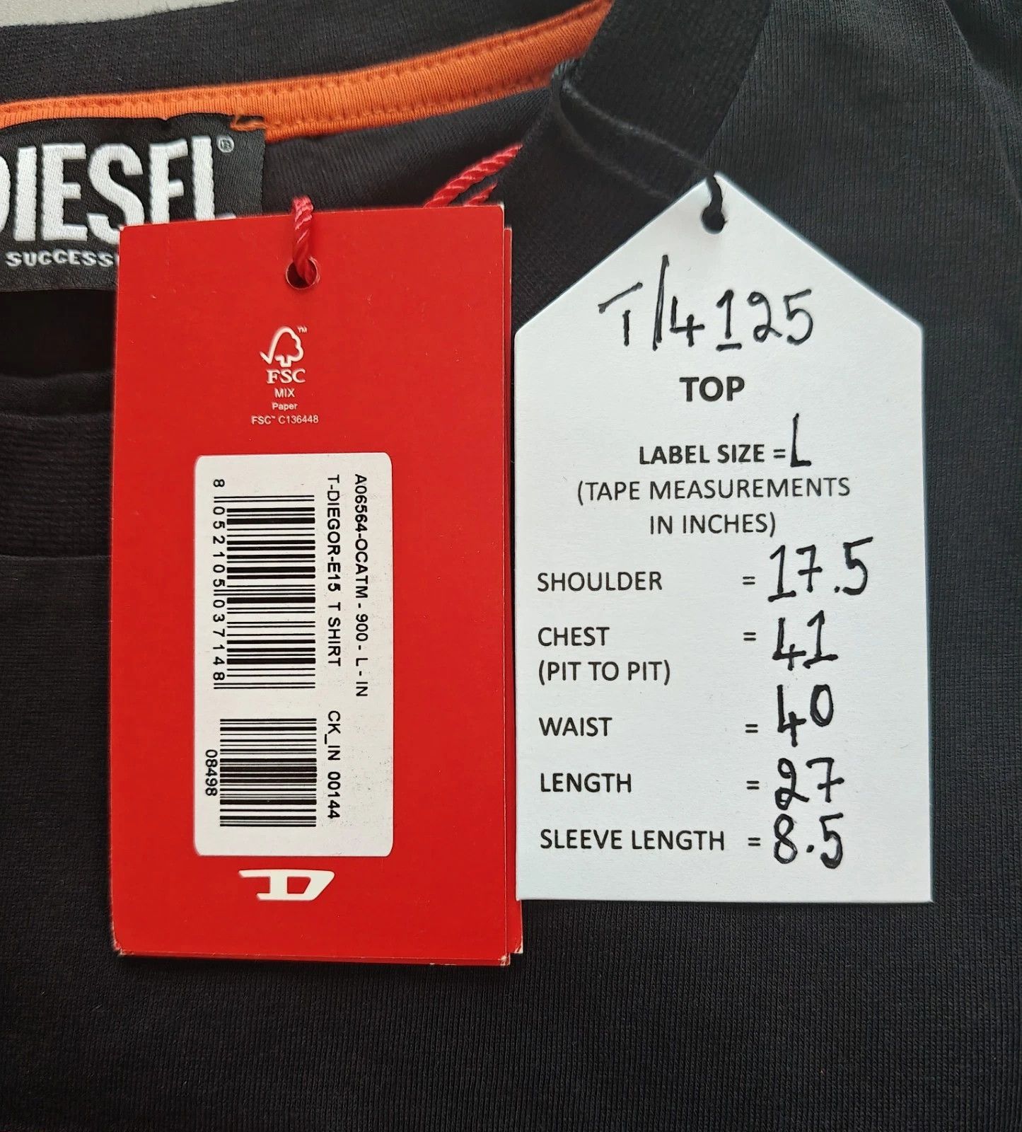 Diesel DIESEL Black T-Shirt With Logo Patch T 4125 Size US L / EU 52-54 / 3 - 5 Thumbnail