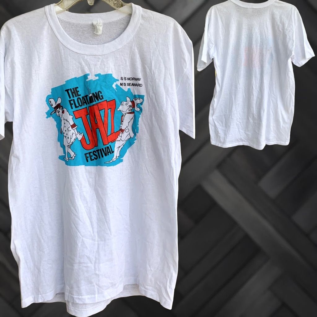 Vintage VINTAGE Tee Swing The Floating Jazz Festival S/S Norway M/S SEAWARD T-Shirt XL Made In USA Men White 1980s graphic tee Size US XL / EU 56 / 4 - 1 Thumbnail