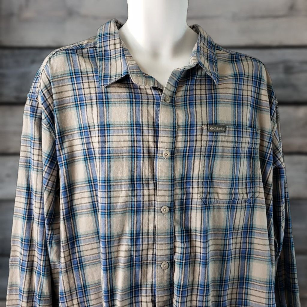 Vintage Columbia Button-Up Shirt 2XL Mens Plaid Long Sleeve Cotton Blend Gray Blue Size US XXL / EU 58 / 5 - 1 Thumbnail