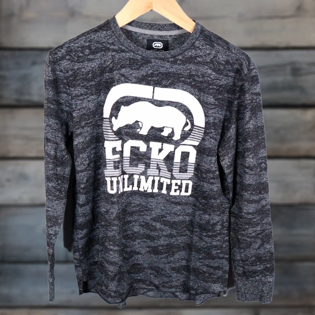 Ecko Unltd. VINTAGE Ecko Unltd. Thermal Waffle Knit Shirt Men's Large Gray Camo Logo Print VTG Y2K Size US L / EU 52-54 / 3 - 1 Thumbnail