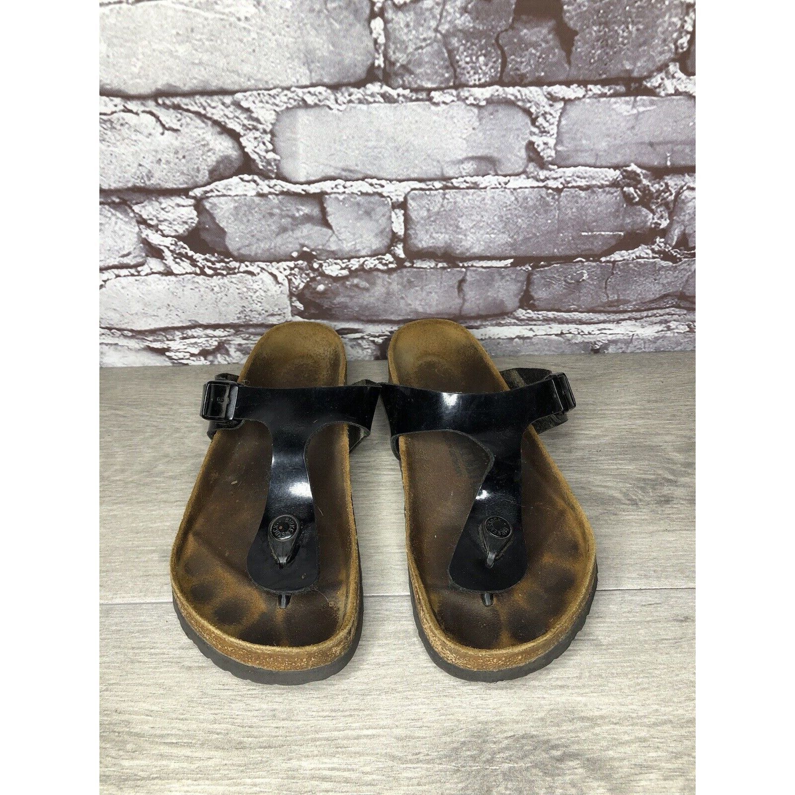Birkenstock Birkenstock Gizeh Black Patent Leather Cork Strap Sandals Wo Size US 6.5 / IT 36.5 - 19 Thumbnail