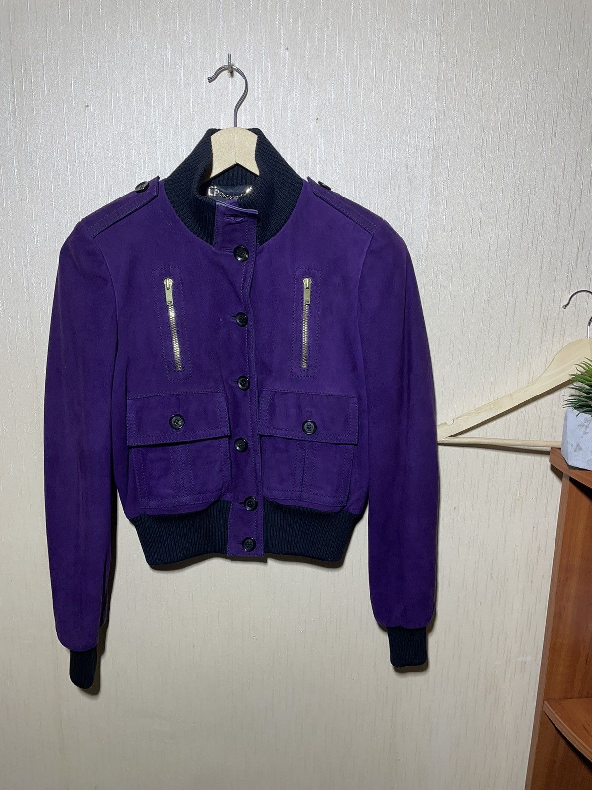 image of Gucci Purple Madonna Leather Jacket, Women's (Size XS)