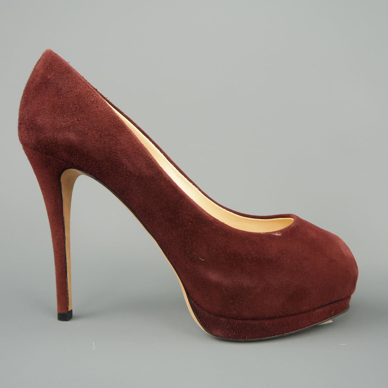 Giuseppe Zanotti Size 6.5 Burgundy Suede Peep Toe Platform SHARON Pumps Size US 6.5 / IT 36.5 - 1 Thumbnail