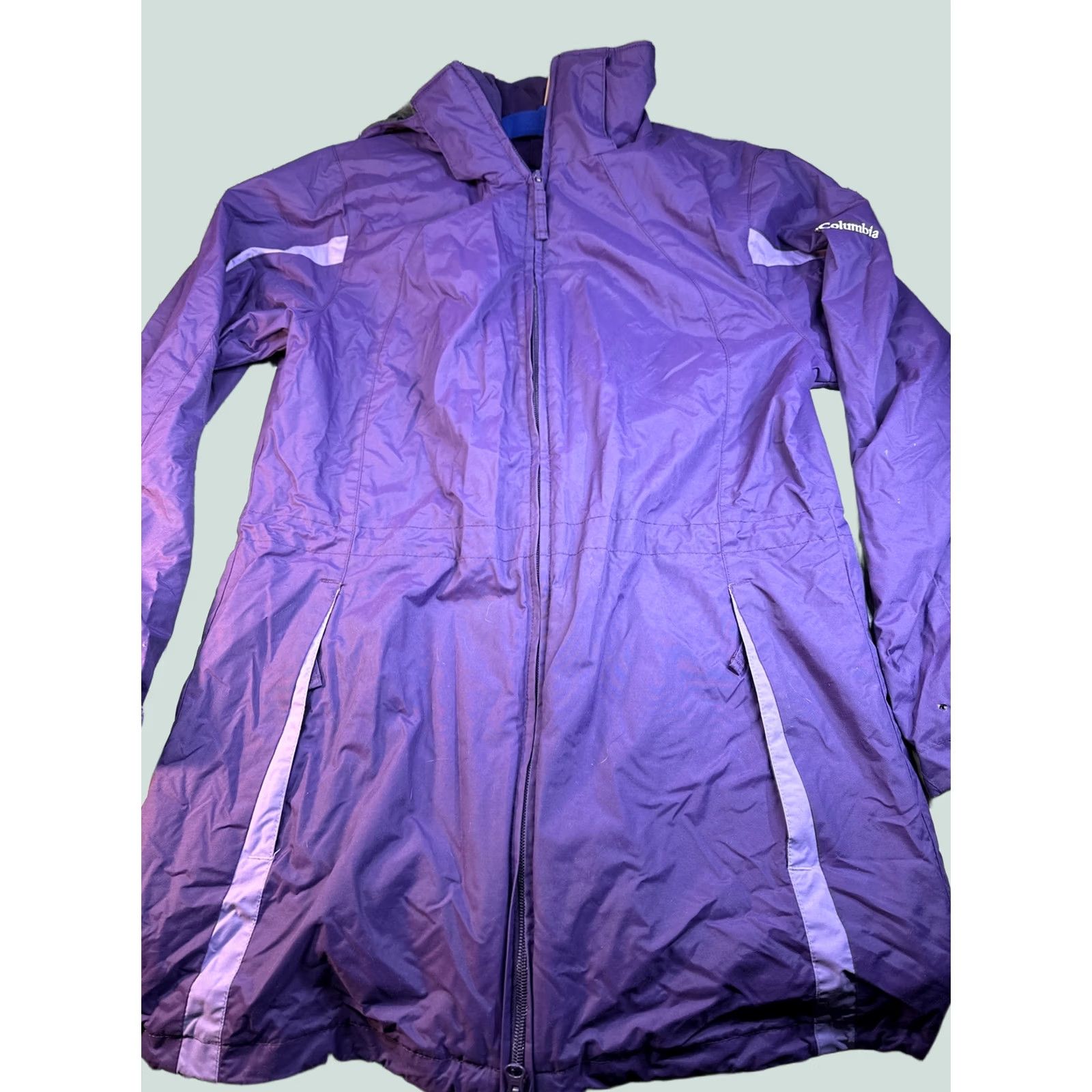 Vintage Columbia Women Long Raincoat Jacket Purple S Small Polyester Regular Raincoat Long Womens Purple S Size S / US 4 / IT 40 - 1 Thumbnail