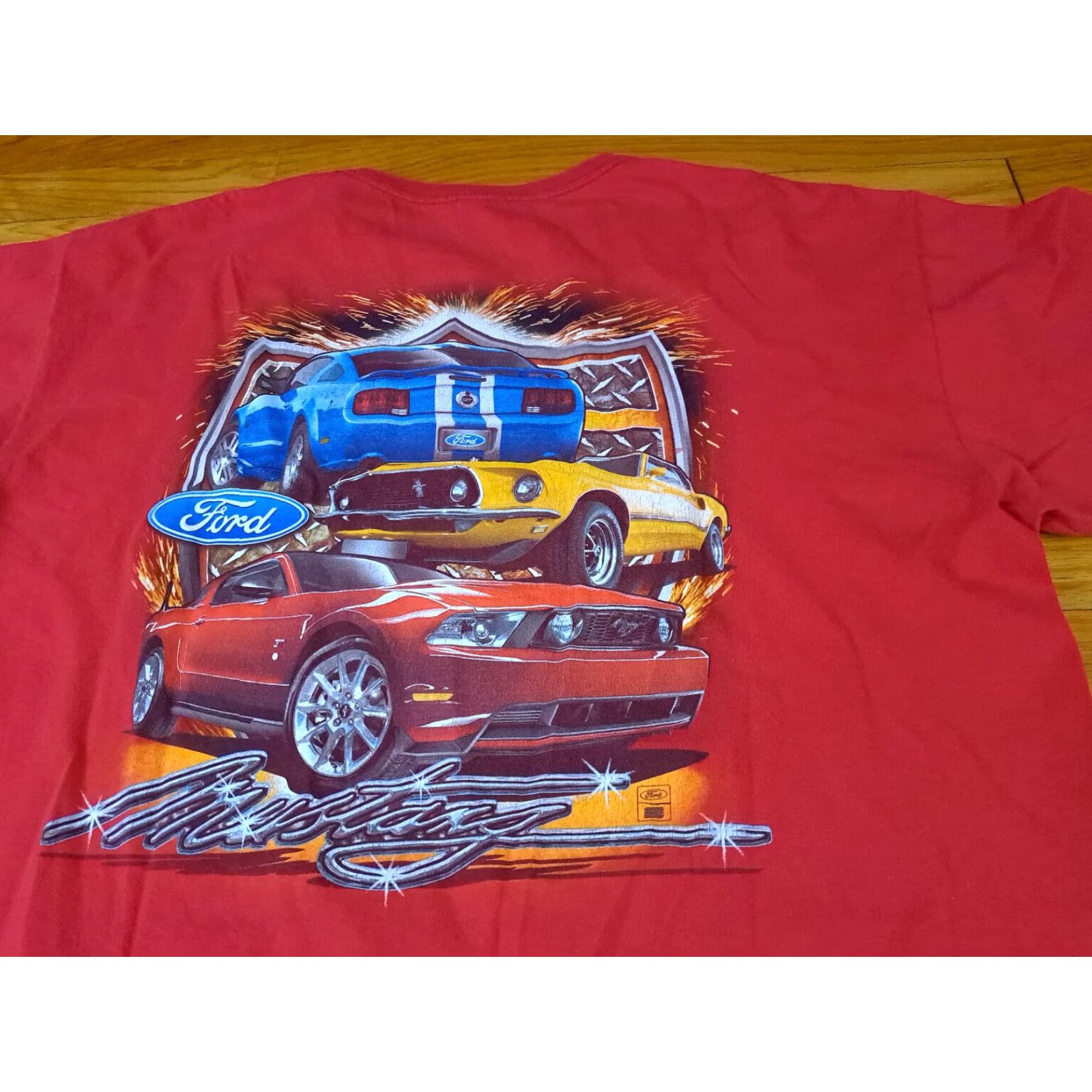 Anvil VINTAGE Ford Motors Mustang Racing Printed T-Shirt 2XL Anvil Red Unisex Adults Short Sleeve 90s Cars Classic Mens Womens Size US XXL / EU 58 / 5 - 6 Thumbnail