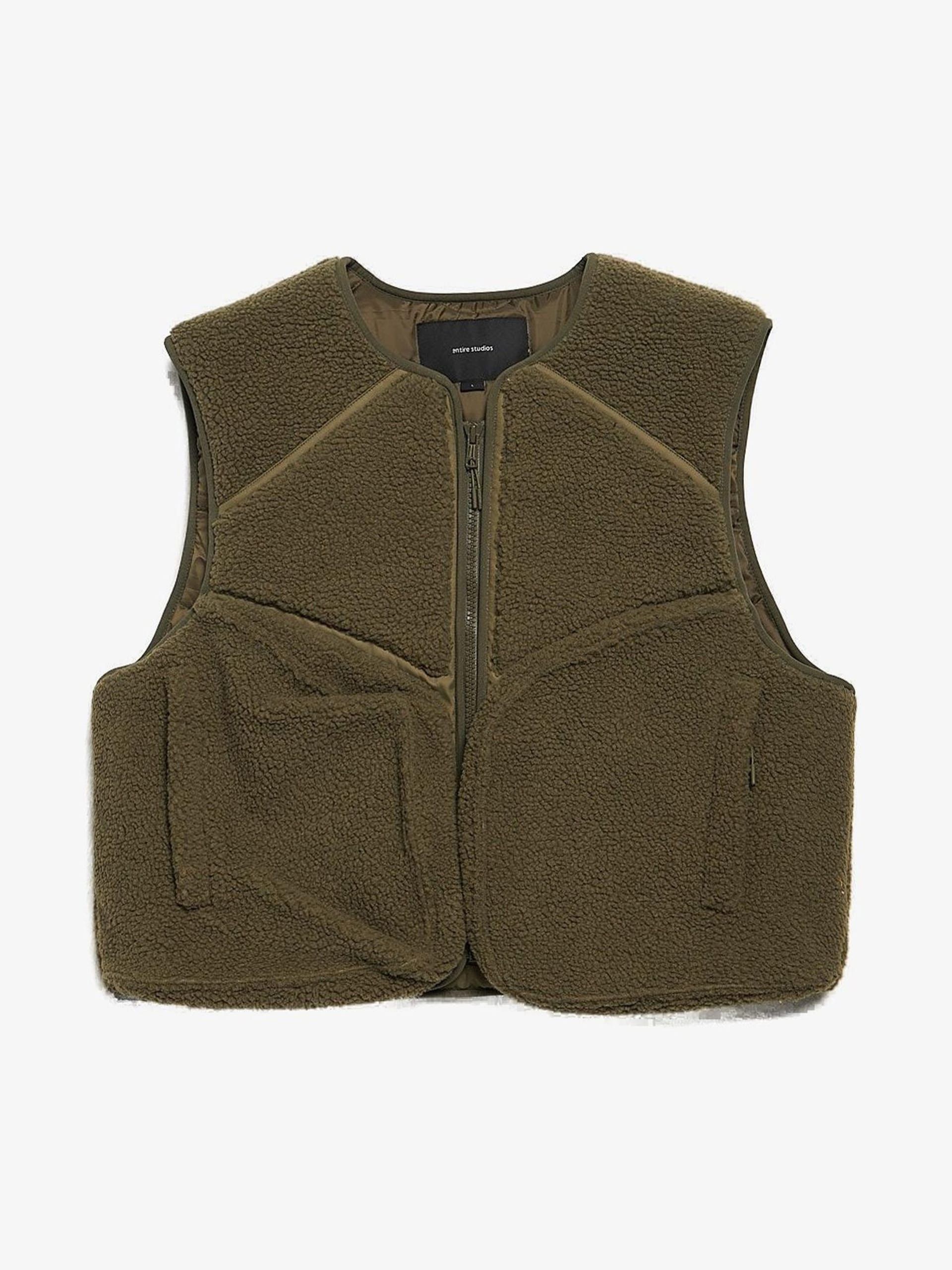 Entire Studios Khaki Quilted Zipped Fleece Polyester Vest Size US L / EU 52-54 / 3 - 1 Thumbnail