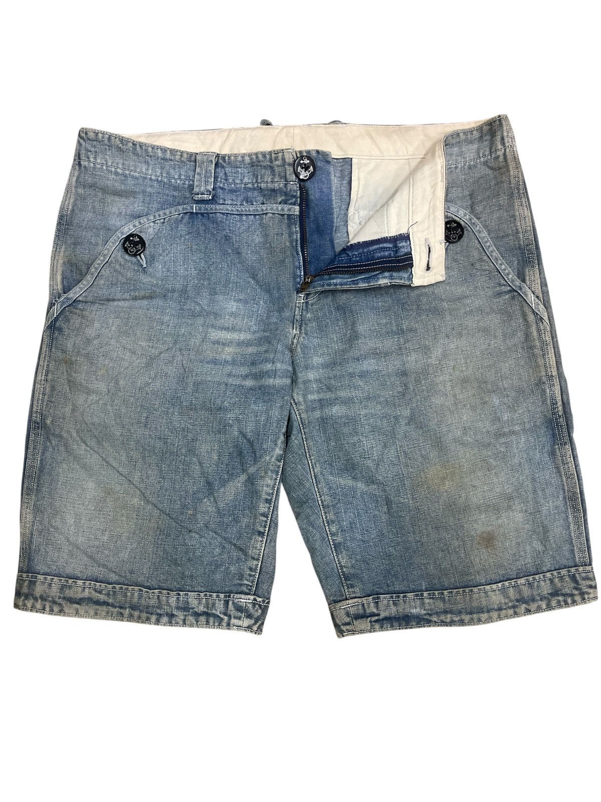 Blue Blue Japan BLUE BLUE JAPAN Lace-Up Back Anchor Button Indigo Shorts Size US 31 - 7 Thumbnail