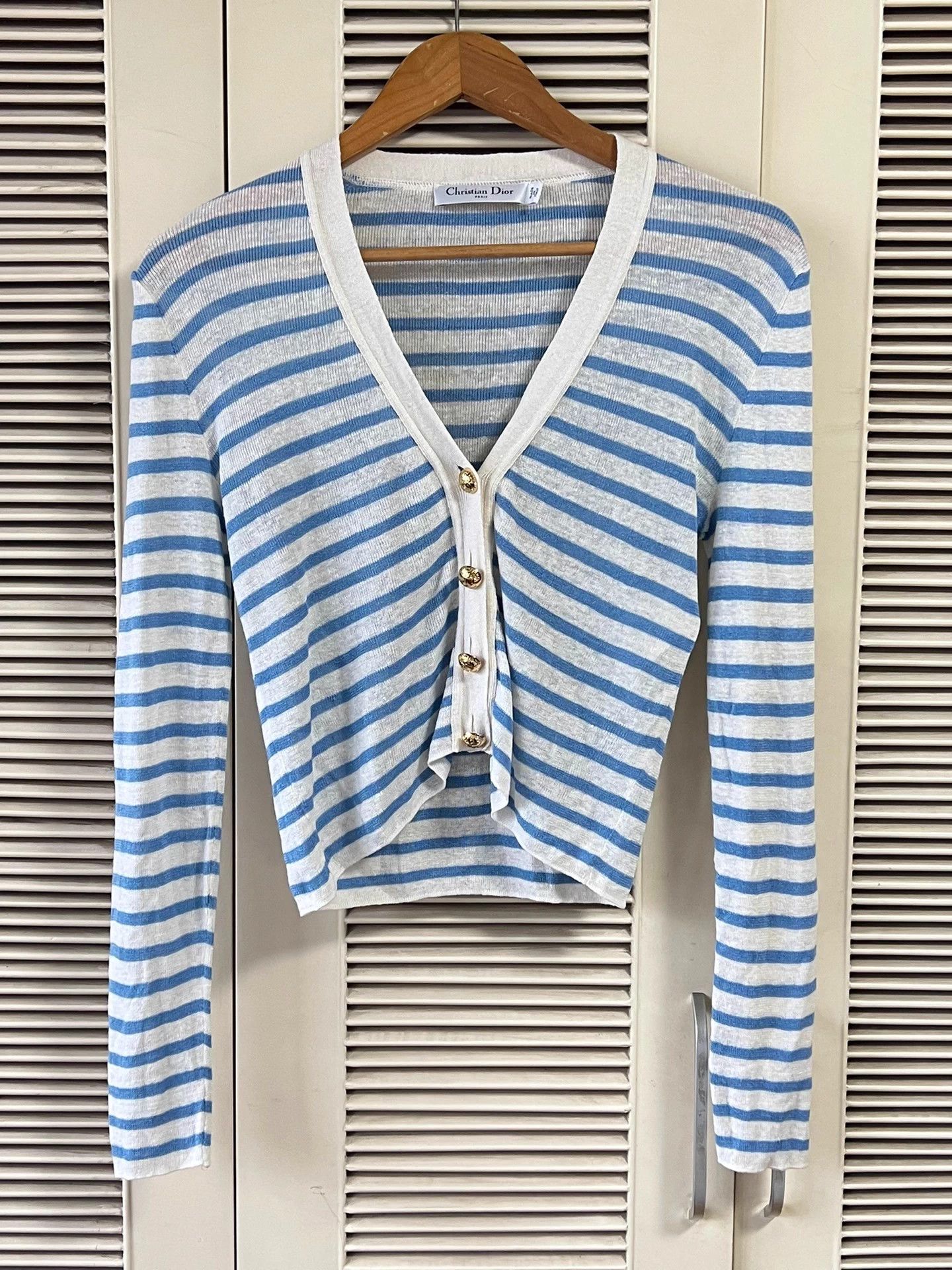 Dior Dior Blue & White Stripe Knit Cardigan 36 Like New Size S / US 4 / IT 40 - 1 Thumbnail