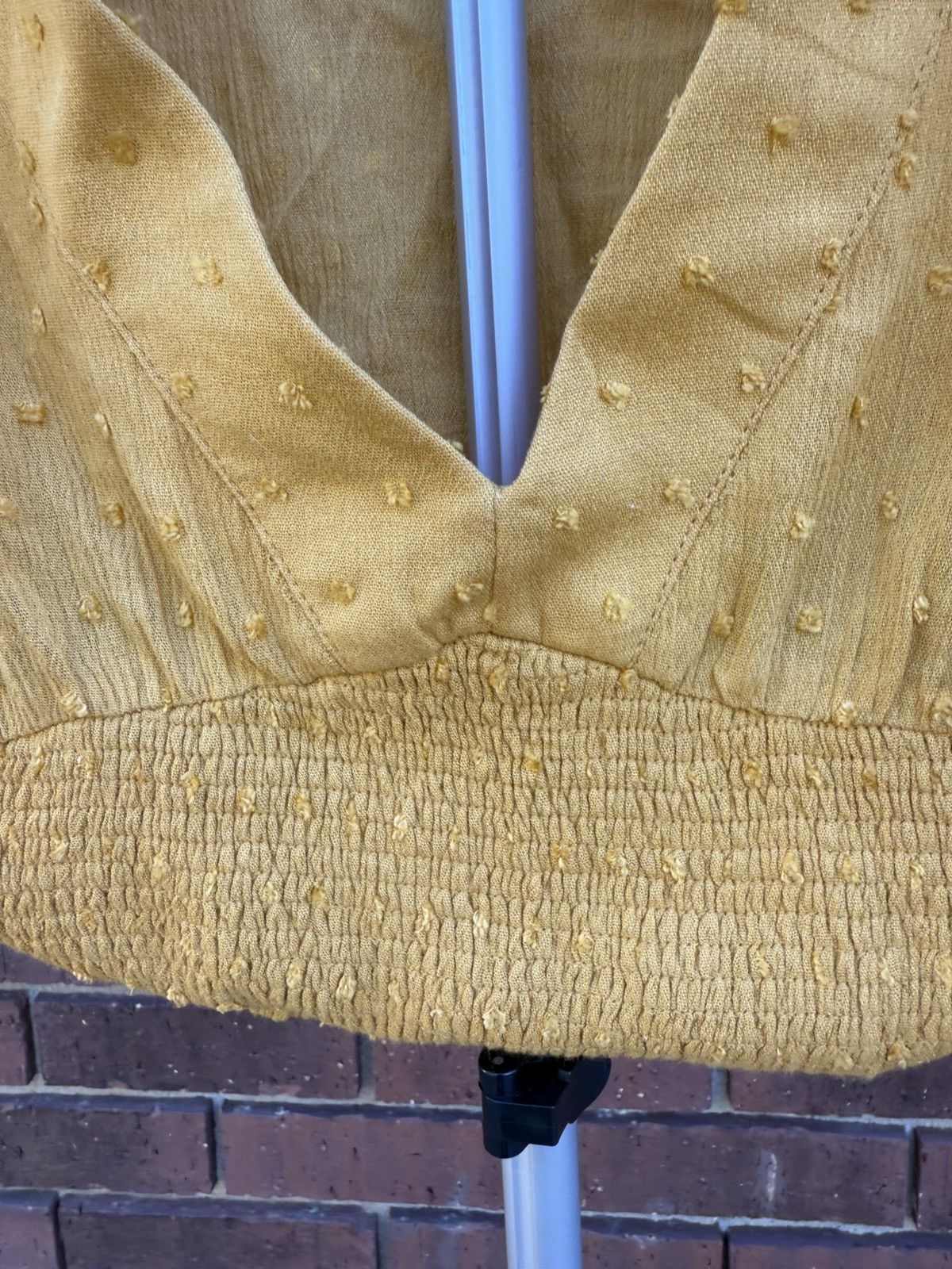 Other Mustard Seed Yellow Cropped Top V-Neck Peasant Swiss Dot Size M / US 6-8 / IT 42-44 - 2 Thumbnail