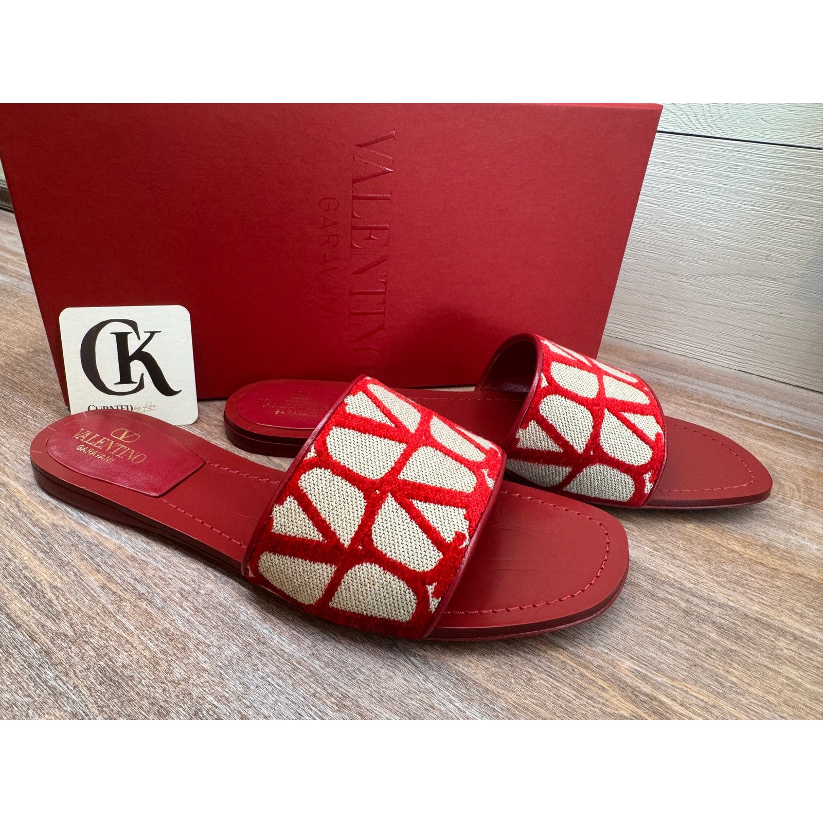 Valentino Valentino Garavani Red Ivory Jacquard Slides | Sz 40.5 | NIB Size US 10.5 / IT 40.5 - 1 Thumbnail