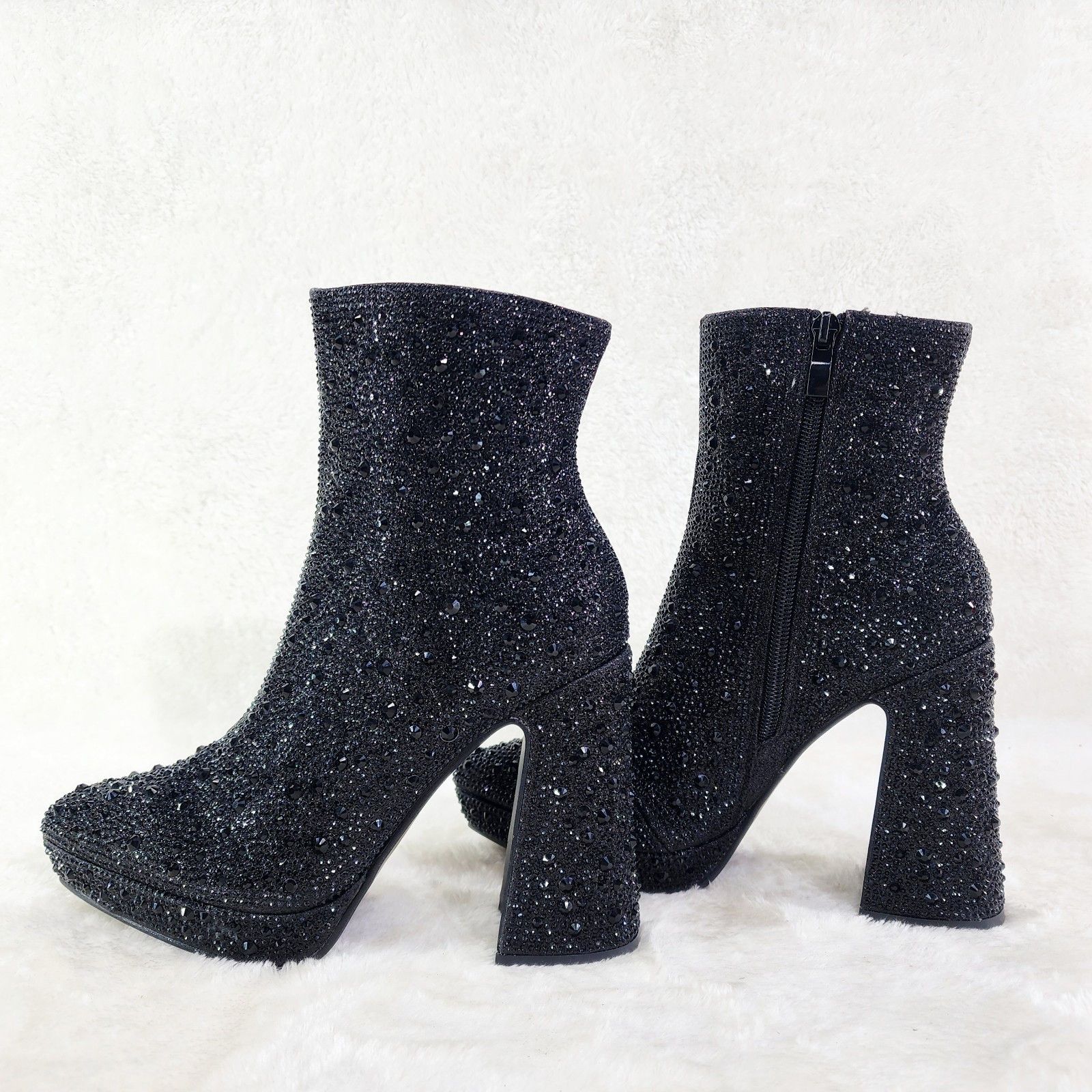 Other Black Rhinestone 4.5" Block Heel Mini Platform Ankle Boots Size US 10 / IT 40 - 1 Thumbnail