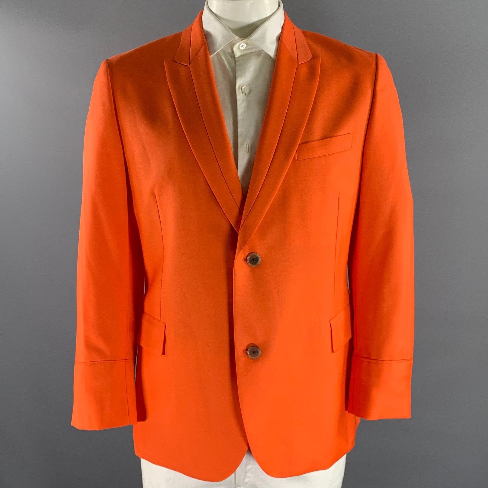 Paul Smith PAUL SMITH 44 Orange Neon Wool Peak Lapel Sport Coat Size 44R - 1 Thumbnail
