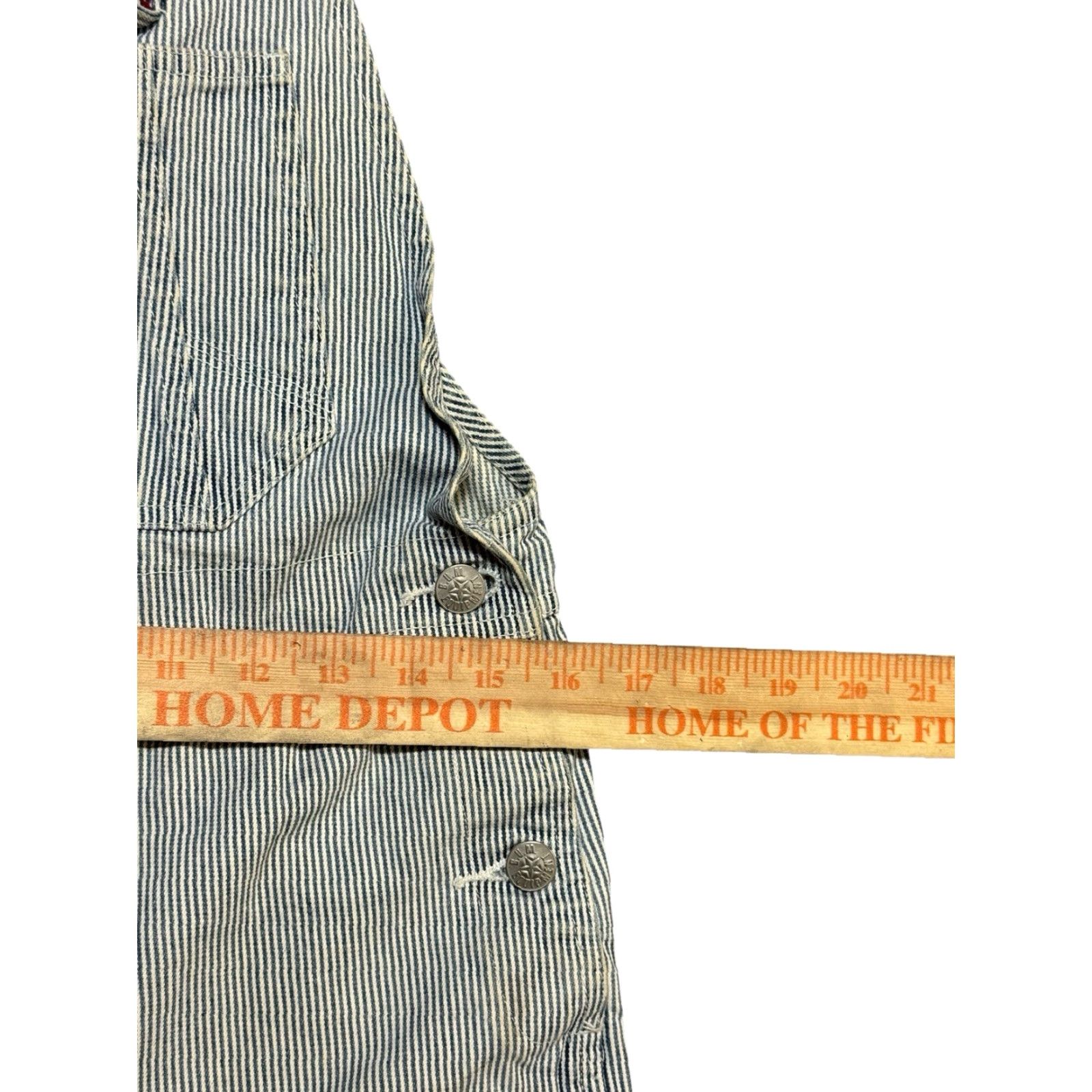 Vintage B.U.M. Equipment Women's Denim Overall Striped Shorts S 100% Cotton Pockets Straps Gray Festival Hipster Casual Button Sleeveless Size 28" / US 6 / IT 42 - 7 Thumbnail
