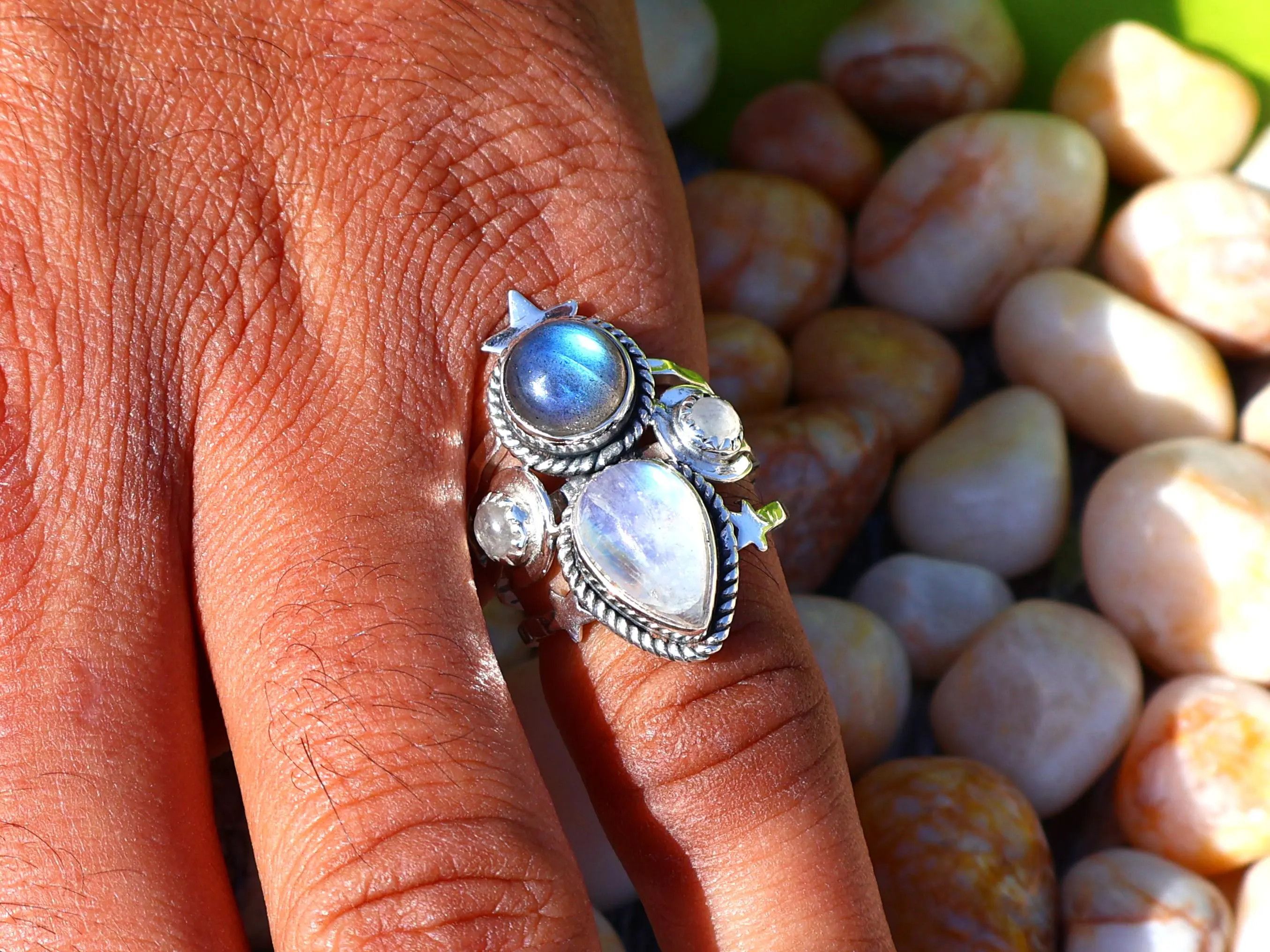 Handmade Rainbow Moonstone Labradorite Ring, 925 Silver Handmade, Size ONE SIZE - 9 Thumbnail