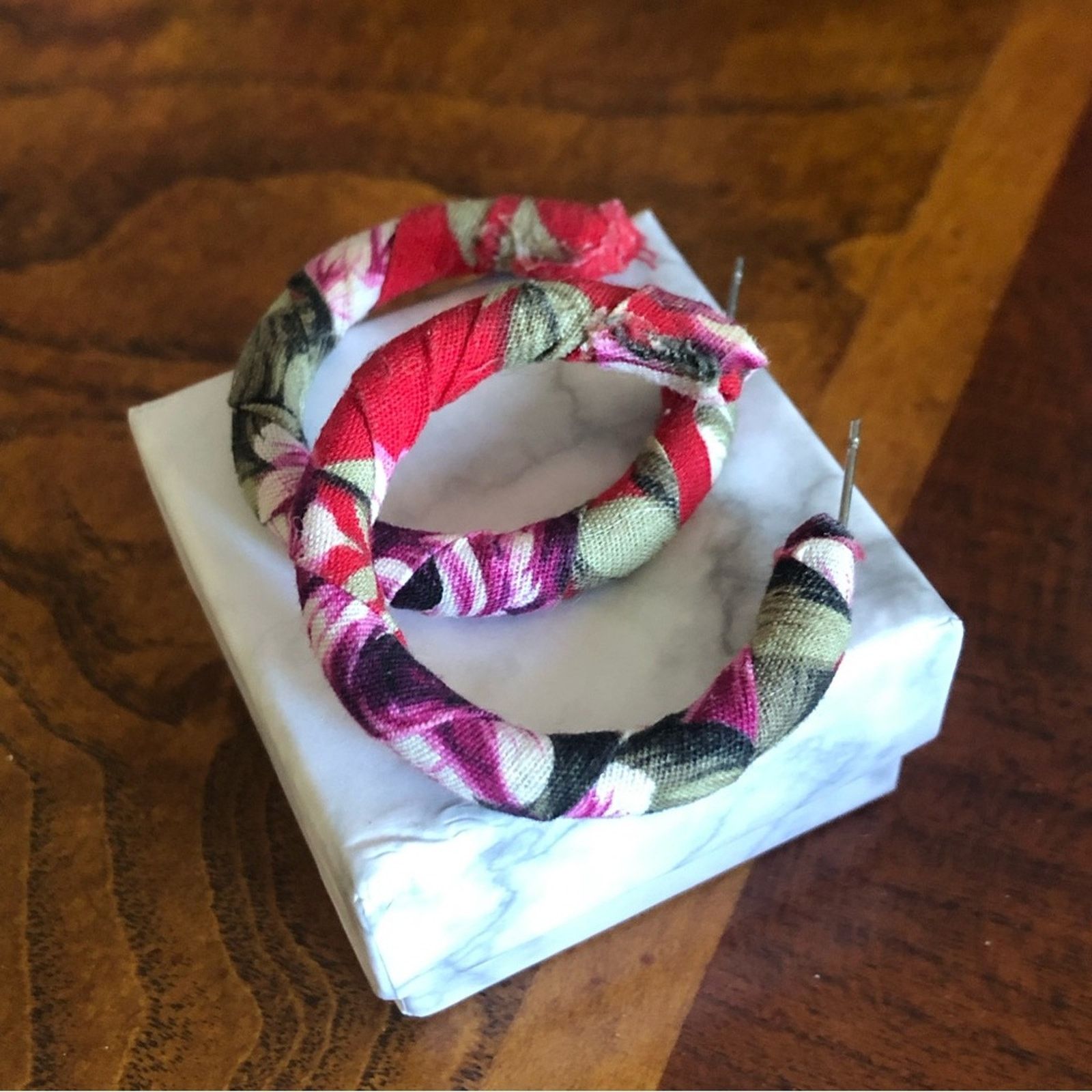 Handmade Hand crafted fabric covered hoop earrings Size ONE SIZE - 1 Thumbnail