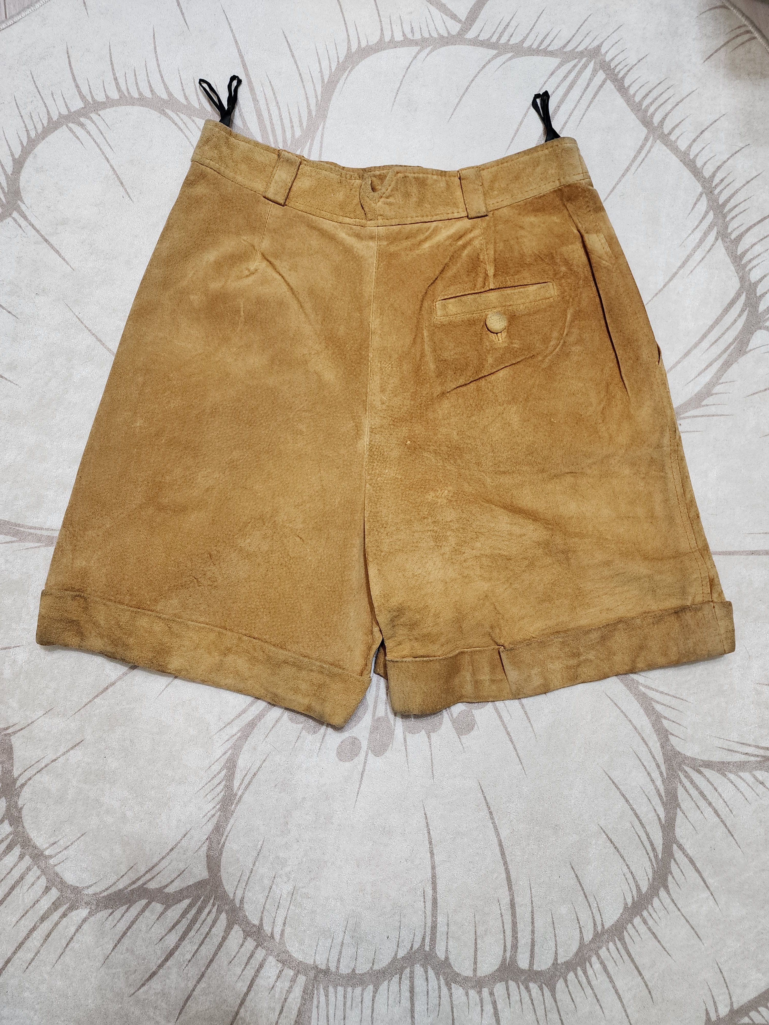 Genuine Leather Brown Leather Women's Shorts: Stylish Design with Pockets Size 31" - 9 Thumbnail