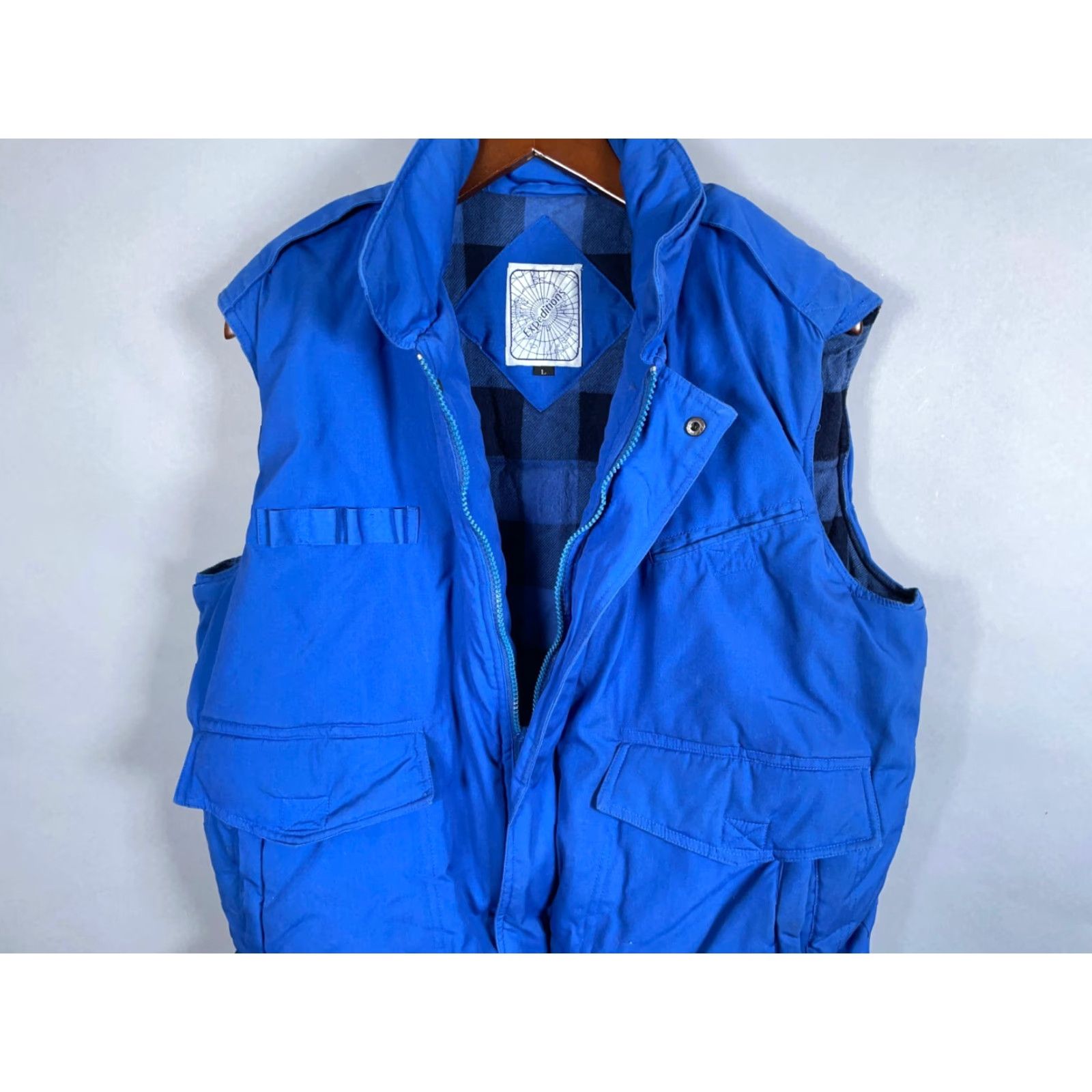 Vintage VTG 90s Expeditions Vest Puffer Lined Flannel Hooded Zip Up Adult Large Blue Mens Size US L / EU 52-54 / 3 - 3 Thumbnail