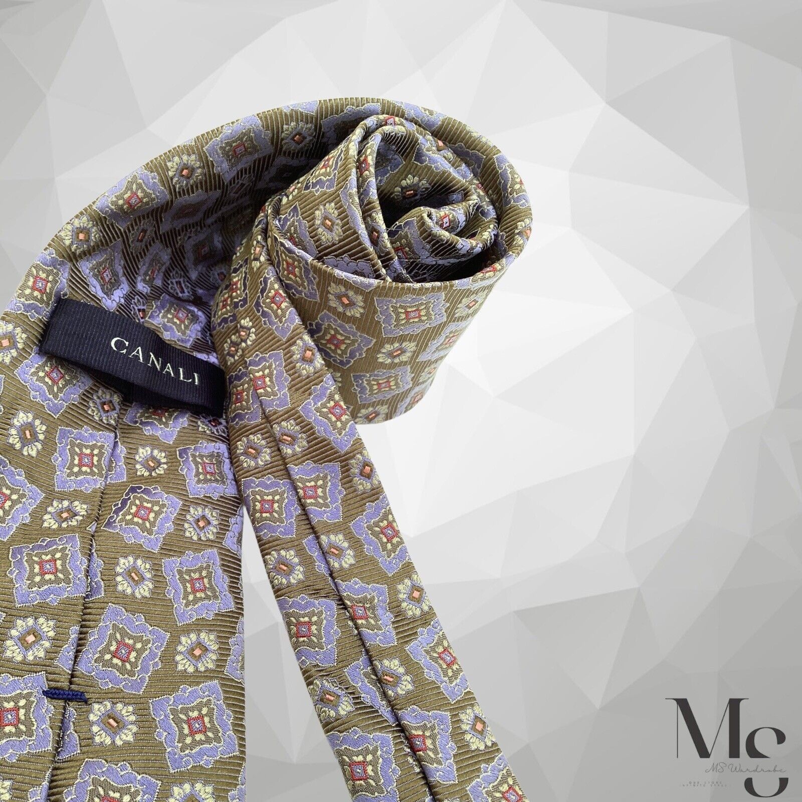 Canali CANALI Brown Purple Medallion Print Silk Tie Made In Italy W Size ONE SIZE - 2 Thumbnail