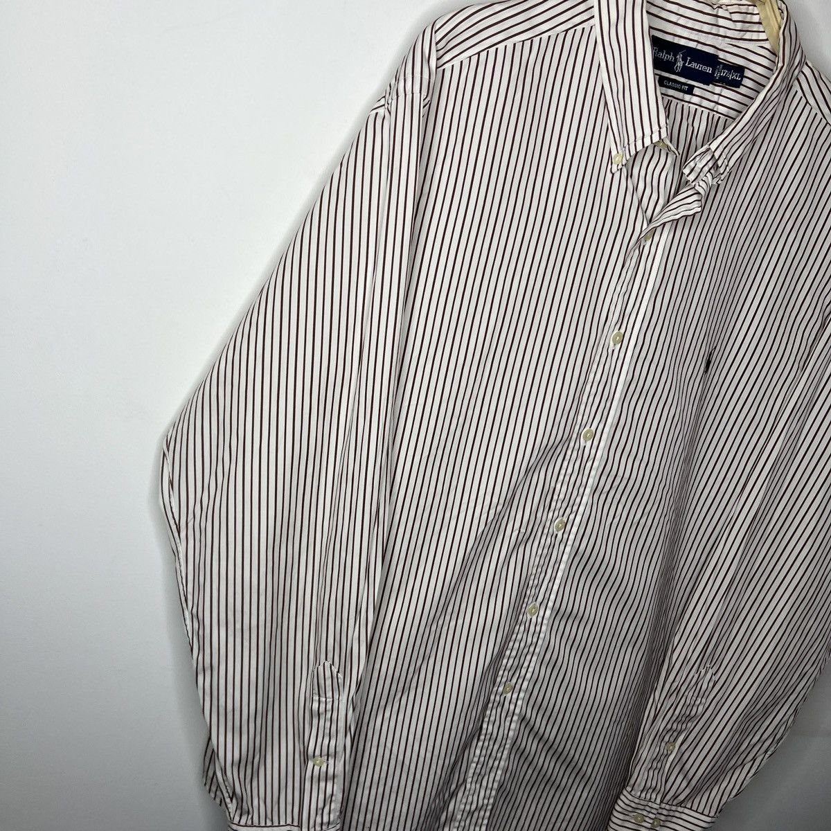 Polo Ralph Lauren × Ralph Lauren × Vintage Polo Ralph Lauren Striped White Brown Vintage Shirt Size XL Size US XL / EU 56 / 4 - 3 Thumbnail