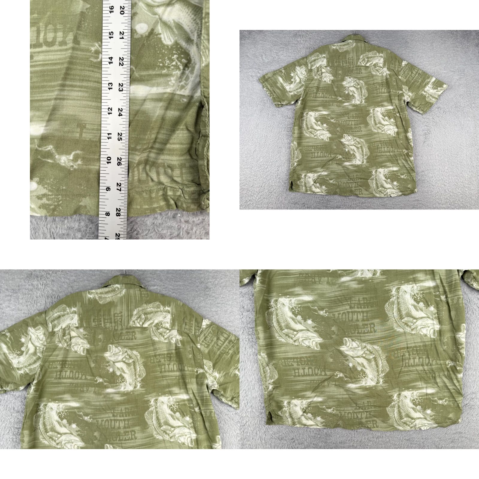 George George Button-Up Shirt Men Medium Green Hawaiian 100% Rayon Pocket Solid Collar Brief: Largemouth Bass Angler Theme Season All Seasons Vintage No Size US XXL / EU 58 / 5 - 9 Thumbnail