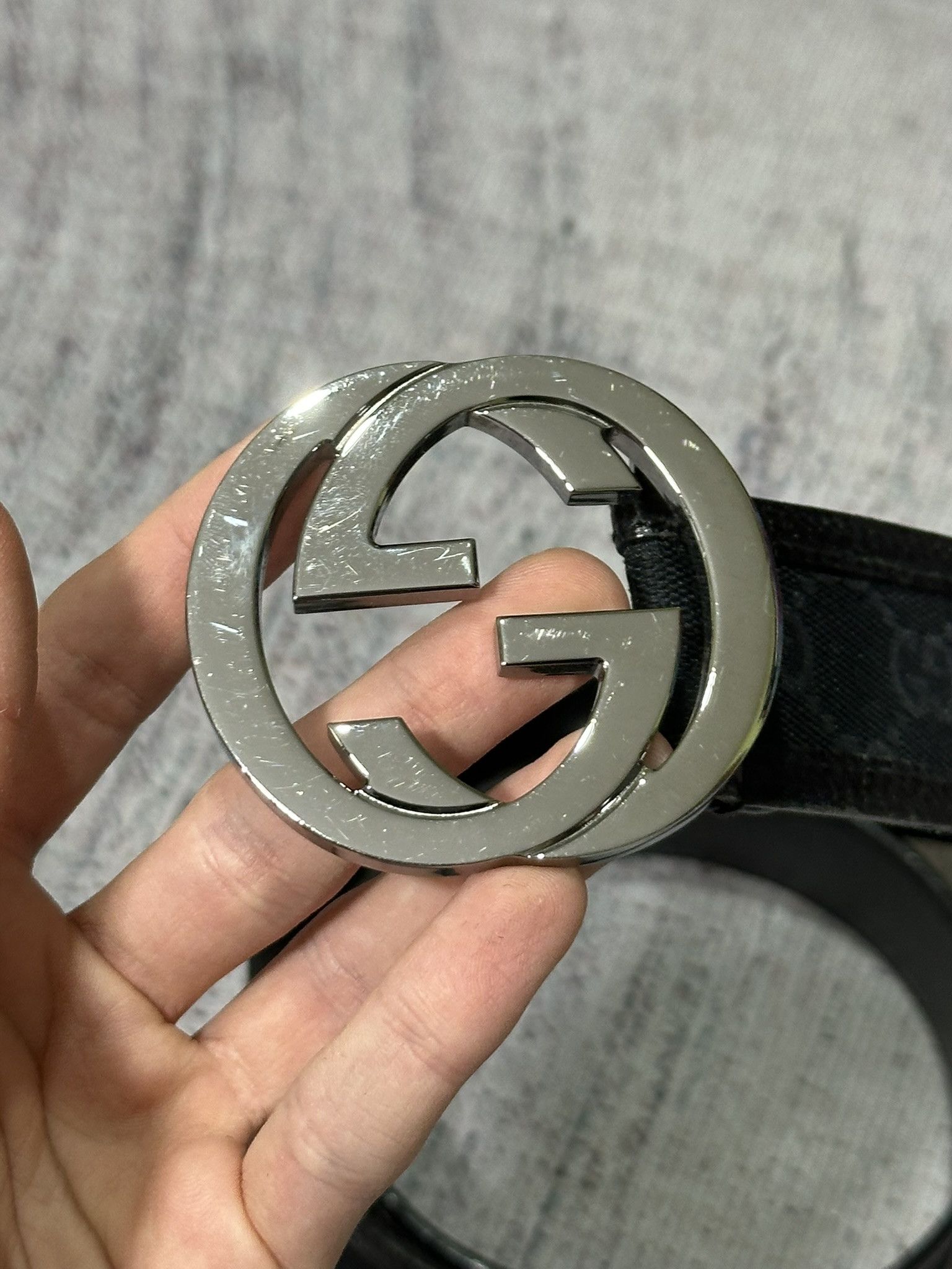 Gucci Gucci Belt Monogram Canvas and Leather Black Interlocking G Size 32 - 4 Thumbnail