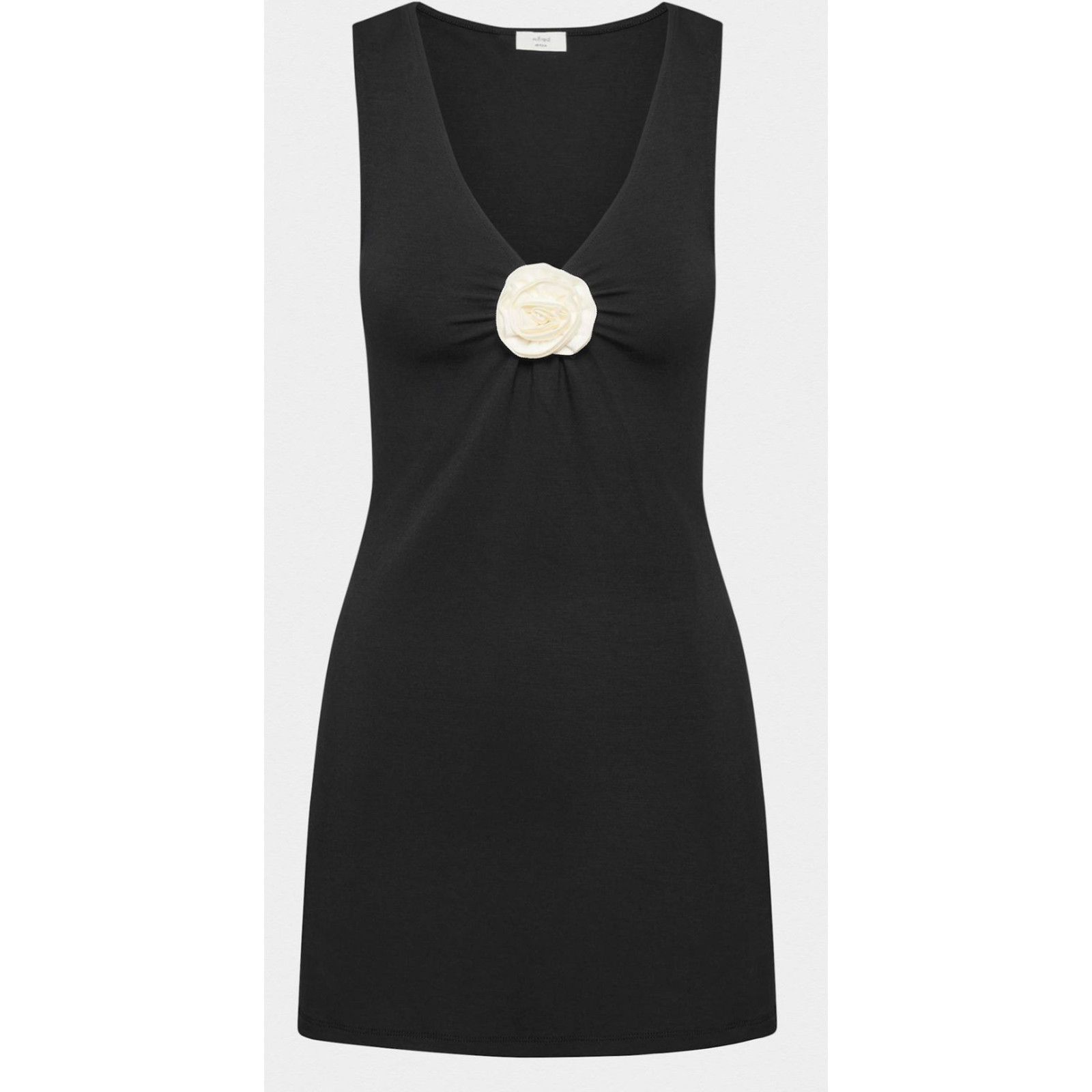 Aritzia NEW Aritzia Wilfred GoodLux Rosette V Neck Micro Dress Black Size S / US 4 / IT 40 - 3 Thumbnail
