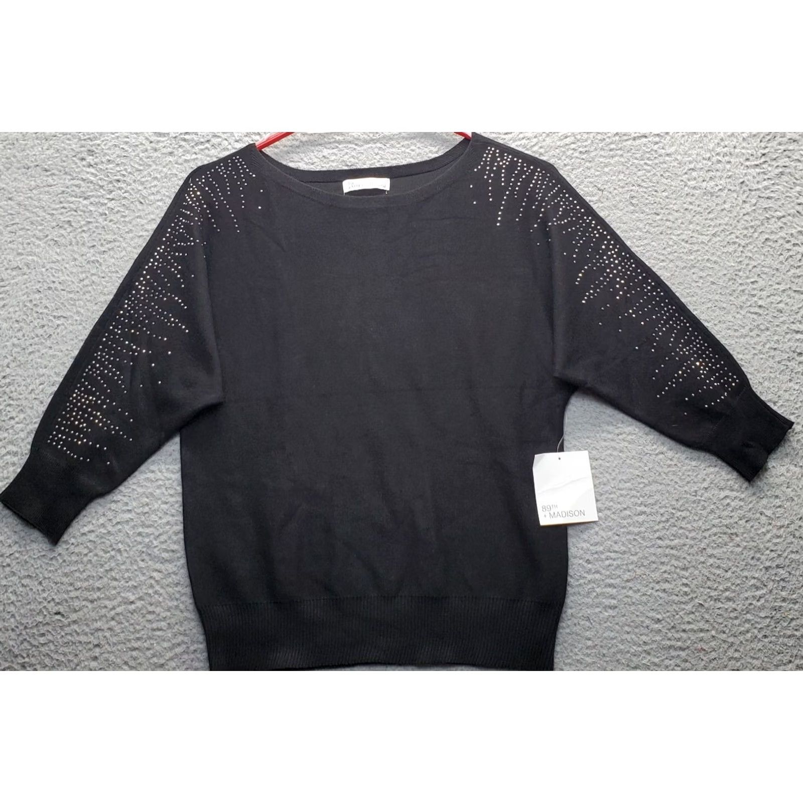 Vintage 89th & Madison Sweater Womens S Black Beaded Raglan Sleeve Round Neck Pullover - Womens Size S Black Beaded Raglan Pullover Knit Shirt (NWT) Size S / US 4 / IT 40 - 2 Thumbnail