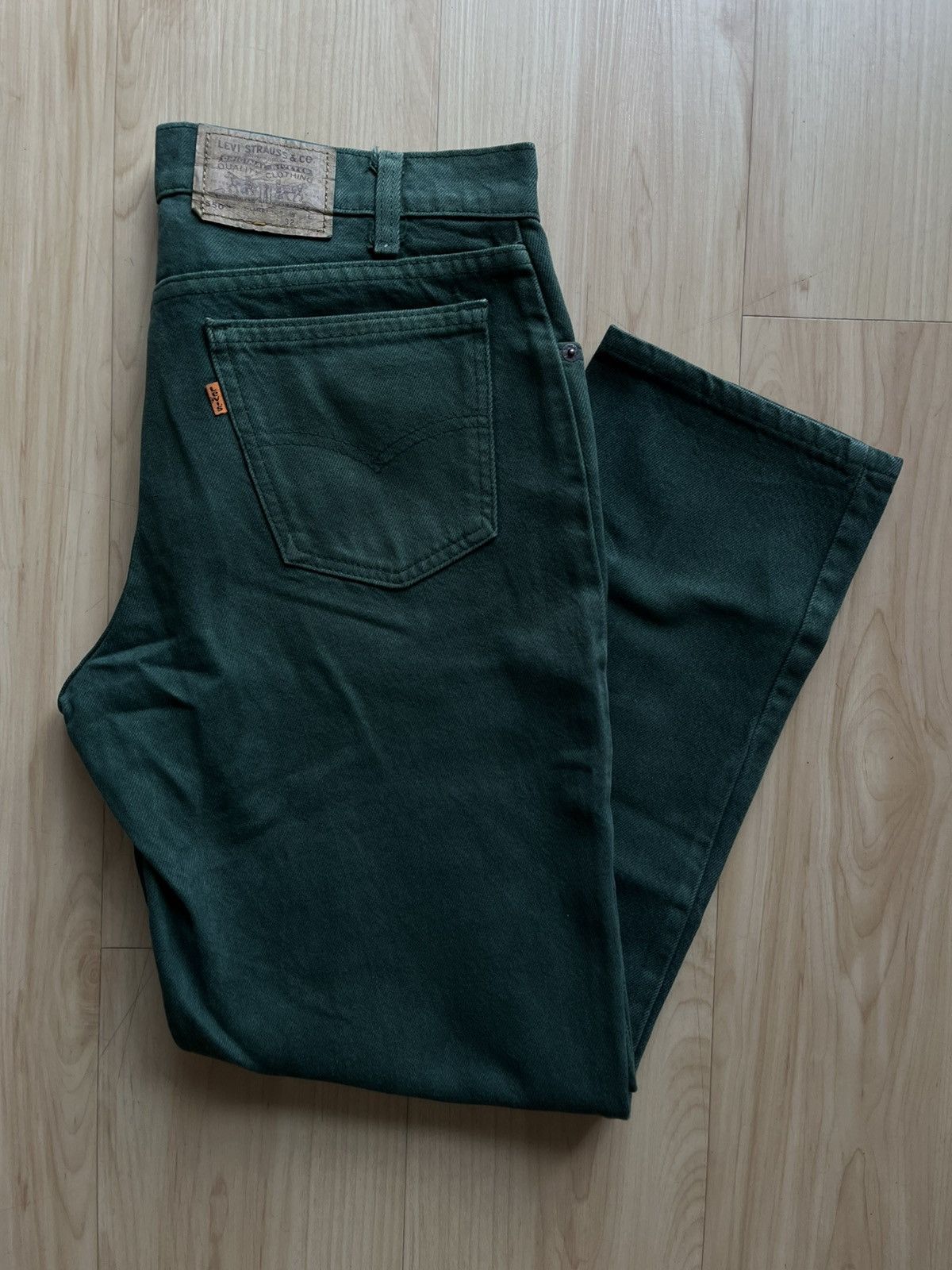 vintage 90s levi's orange tab 550 green straight leg jeans