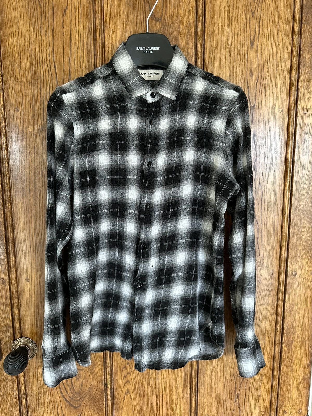 image of Saint Laurent Paris Fw15 Saint Laurent Black White Checked Flannel Shirt Hedi, Men's (Size XS)