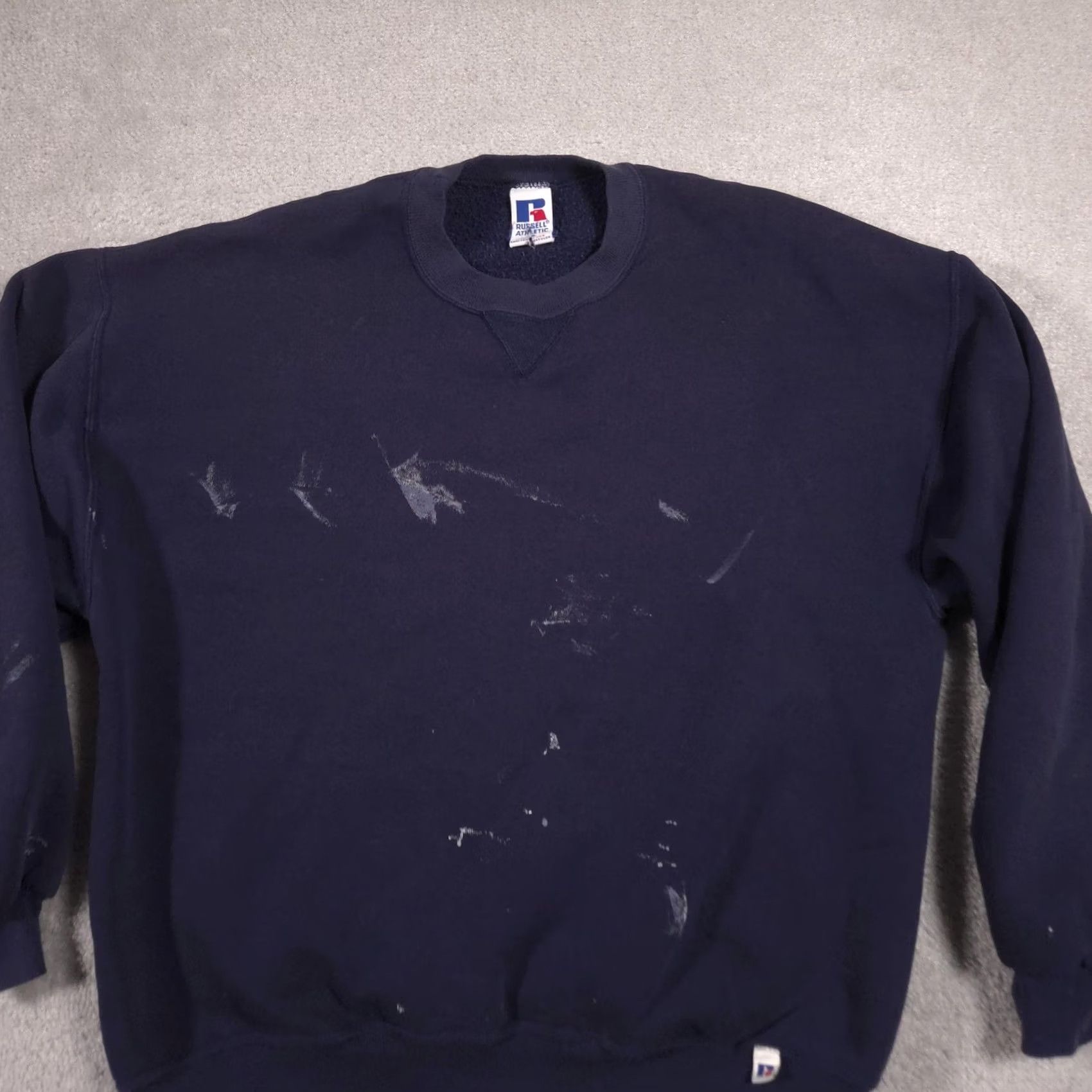 Russell Athletic VINTAGE Russell Athletic Sweatshirt Mens XL Navy Crewneck Paint Stains USA 90s Size US XL / EU 56 / 4 - 3 Thumbnail