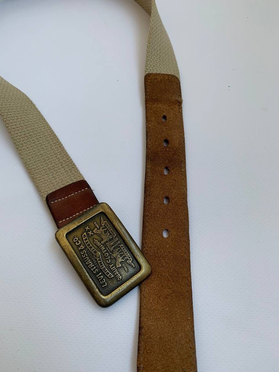 Levi's × Vintage Vintage Levis Belt Made in Canada 80s 90s Brown Buckle Metal Size 30 - 6 Thumbnail