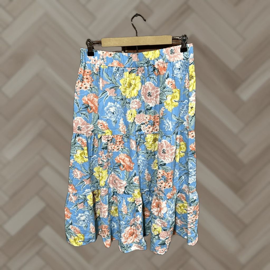 Loft Loft Blue Floral Maxi Skirt Pull On Size L Petite Womens Skirt Size 36" / US 14 / IT 50 - 1 Thumbnail