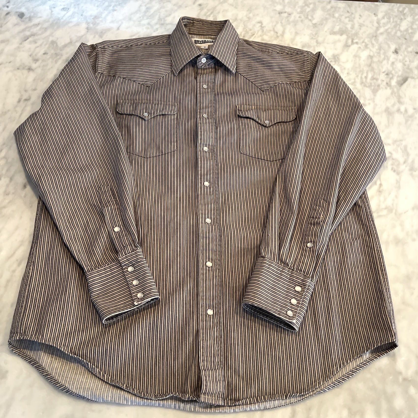 Vintage VINTAGE Drysdales Men’s M Western Shirt Pearl Snap Heavy Cotton Blue Stripe Pockets Flaw Size US M / EU 48-50 / 2 - 4 Thumbnail