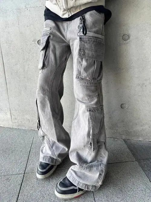 Jean Cargo Stacked Denim Jeans, Flared Jeans, Wide Leg Jeans Size US 28 / EU 44 - 4 Thumbnail