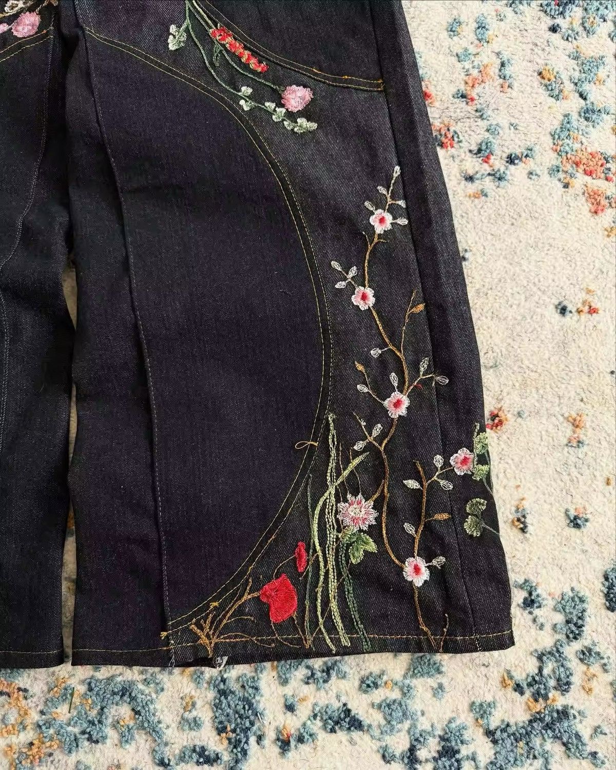 Jean Y2K Embroidery Streamlined Blossom Baggy Jean Size US 30 / EU 46 - 4 Thumbnail