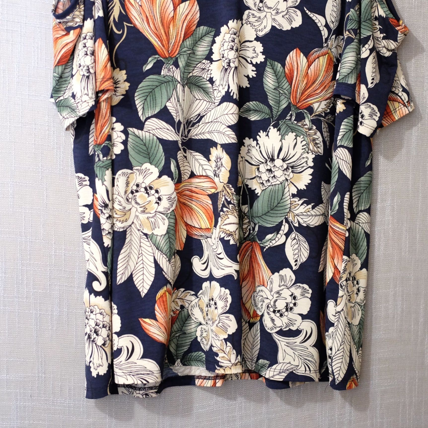 Vintage Naif Cold Shoulder Floral Blouse Navy Lightweight Women's 1X #H97-21 Size XL / US 12-14 / IT 48-50 - 3 Thumbnail