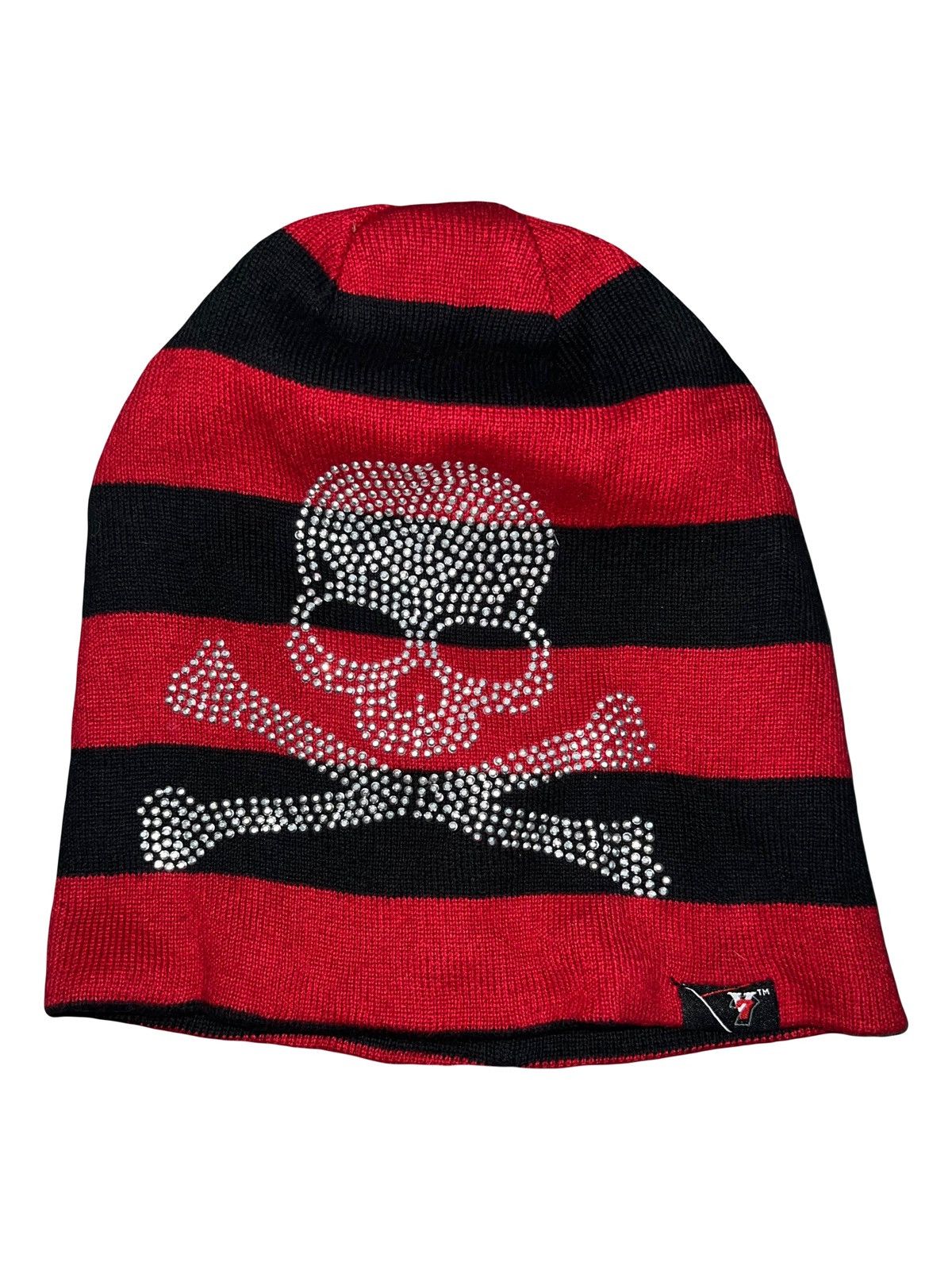 Japanese Brand Vintage skull stripped knit beanie 🖤❤️‍🔥☠️ Size ONE SIZE - 1 Thumbnail