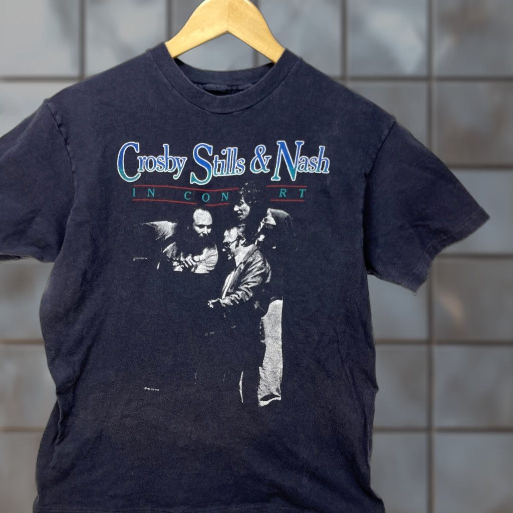VINTAGE Crosby Stills and Nash Concert Band T Shirt M Black 80s 1984 Mens Shirt**