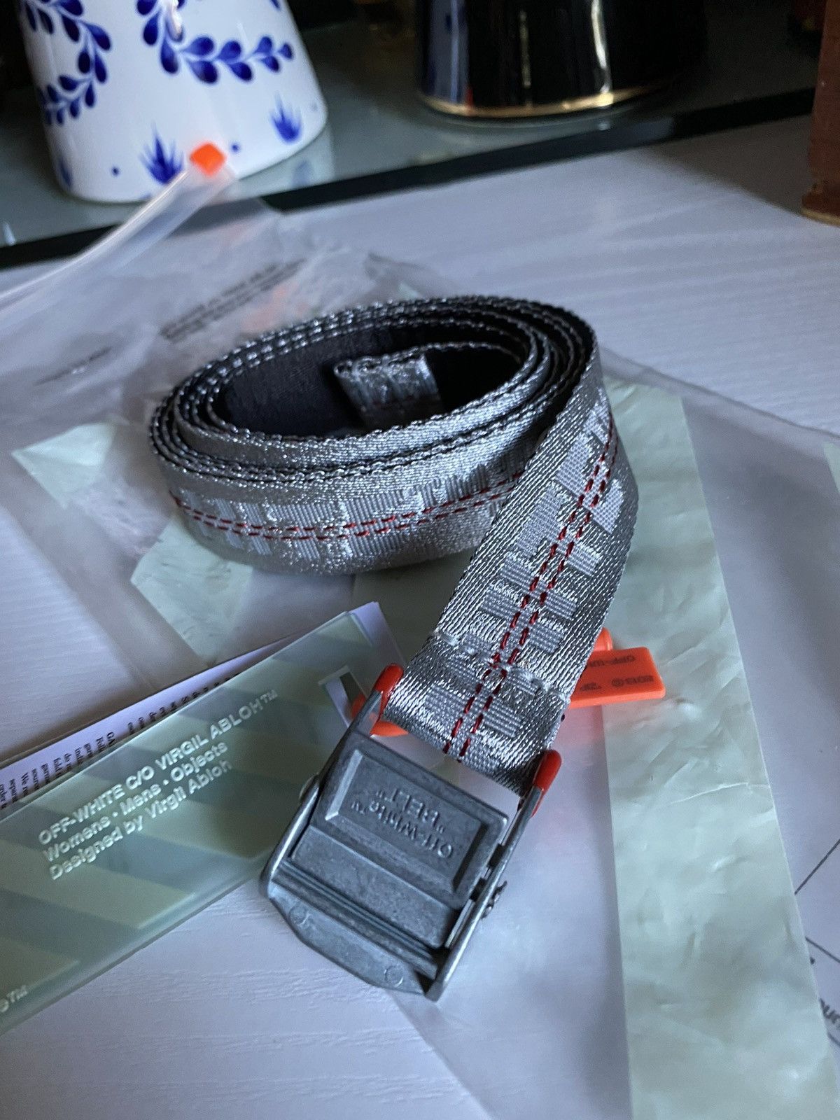 image of Off White Off-White Mini Industrial Belt - Light Grey - in Silver, Men's