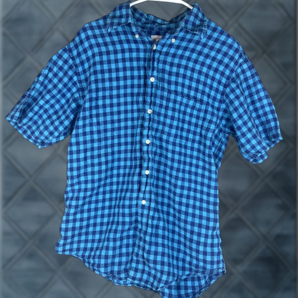 Brooks Brothers Brooks Brothers Shirt Mens Medium Blue Gingham Linen Button Down Short Sleeve Size US M / EU 48-50 / 2 - 1 Thumbnail