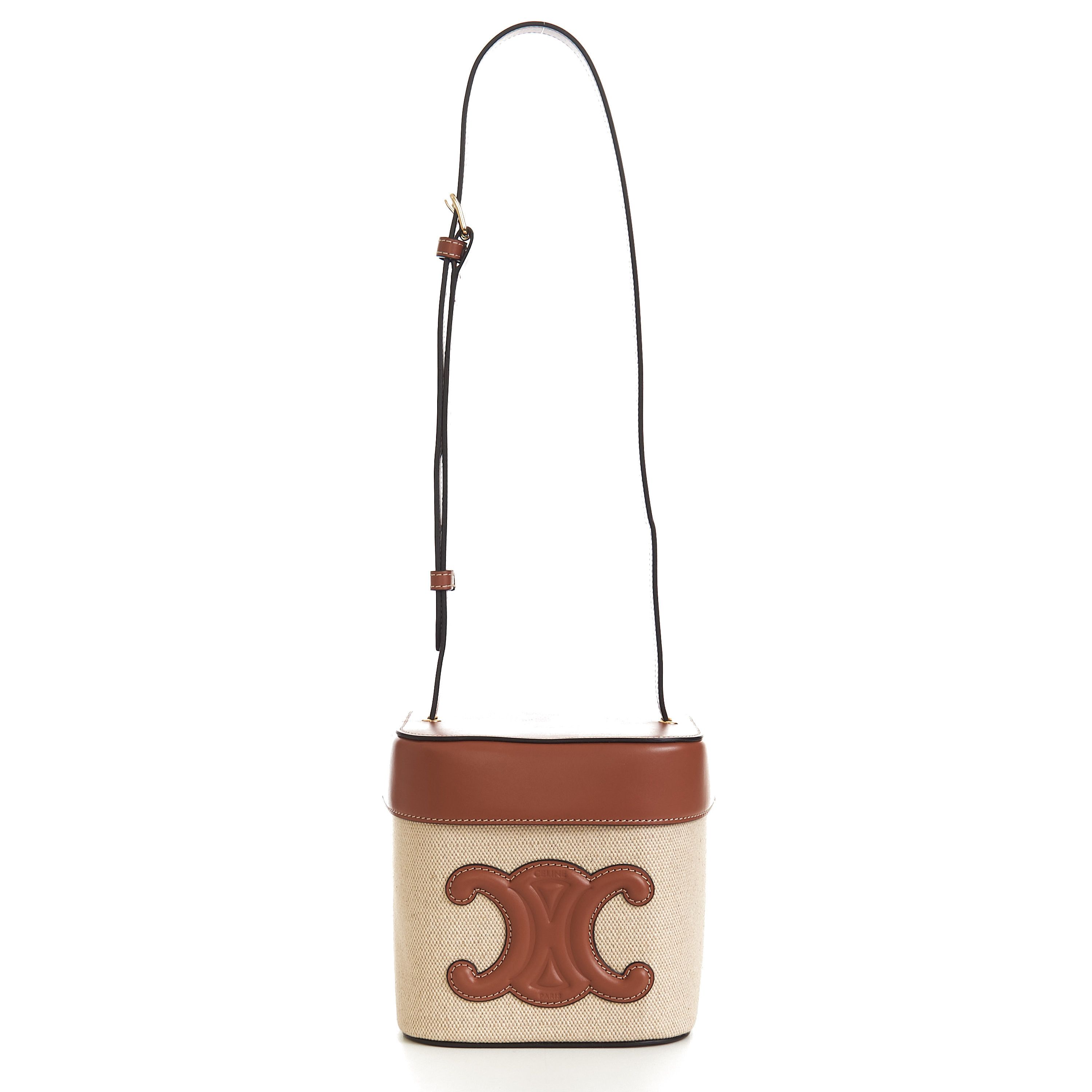 Celine Medium Box Cuir Triomphe In Natural Textile & Tan Calfskin Size ONE SIZE - 1 Thumbnail