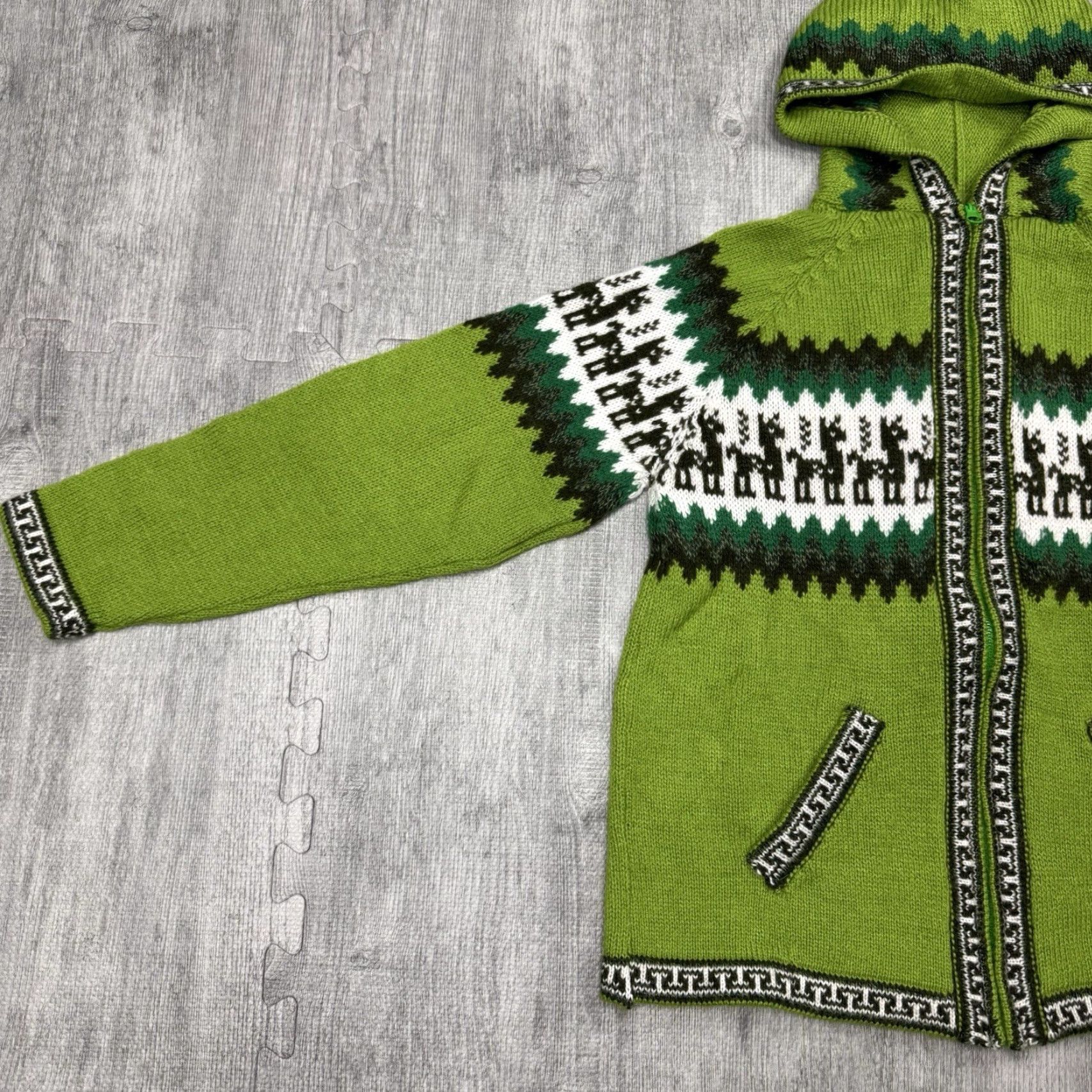 Vintage VINTAGE ALPACA WOOL AZTEC KNIT HOODED SWEATER WOMENS XS PETITE GREEN FULL ZIP Size XS / US 0-2 / IT 36-38 - 3 Thumbnail