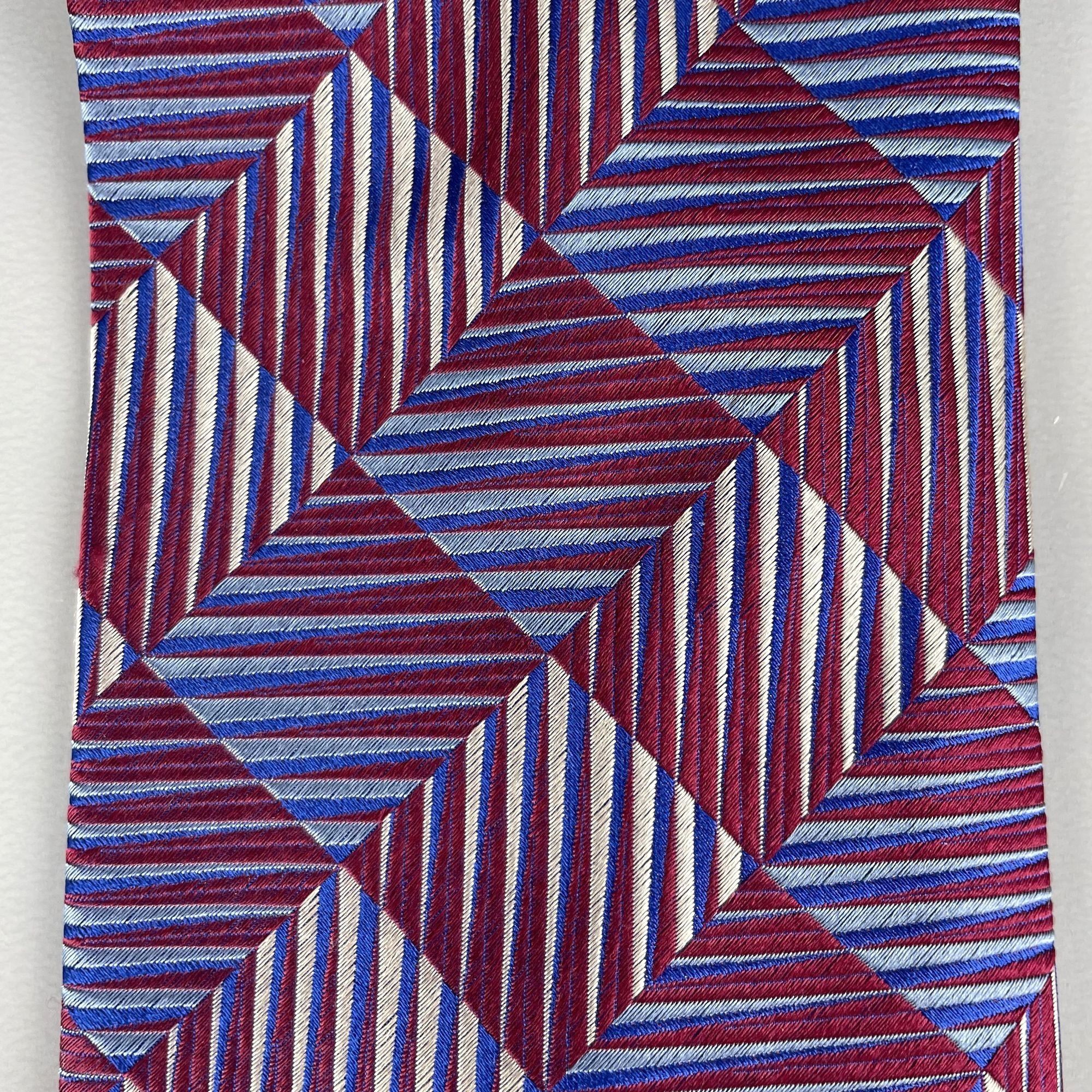 Jhane Barnes Jhane Barnes Burgundy Red Geometric Diamond Print Silk Tie Size ONE SIZE - 4 Thumbnail