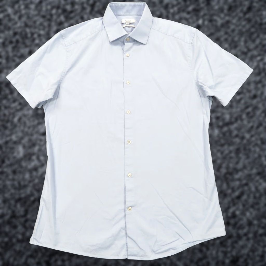 Reiss REISS Shirt Men Large Slim Fit Light Blue Short Sleeve Button Up Poplin Redmayne Size US L / EU 52-54 / 3 - 1 Thumbnail