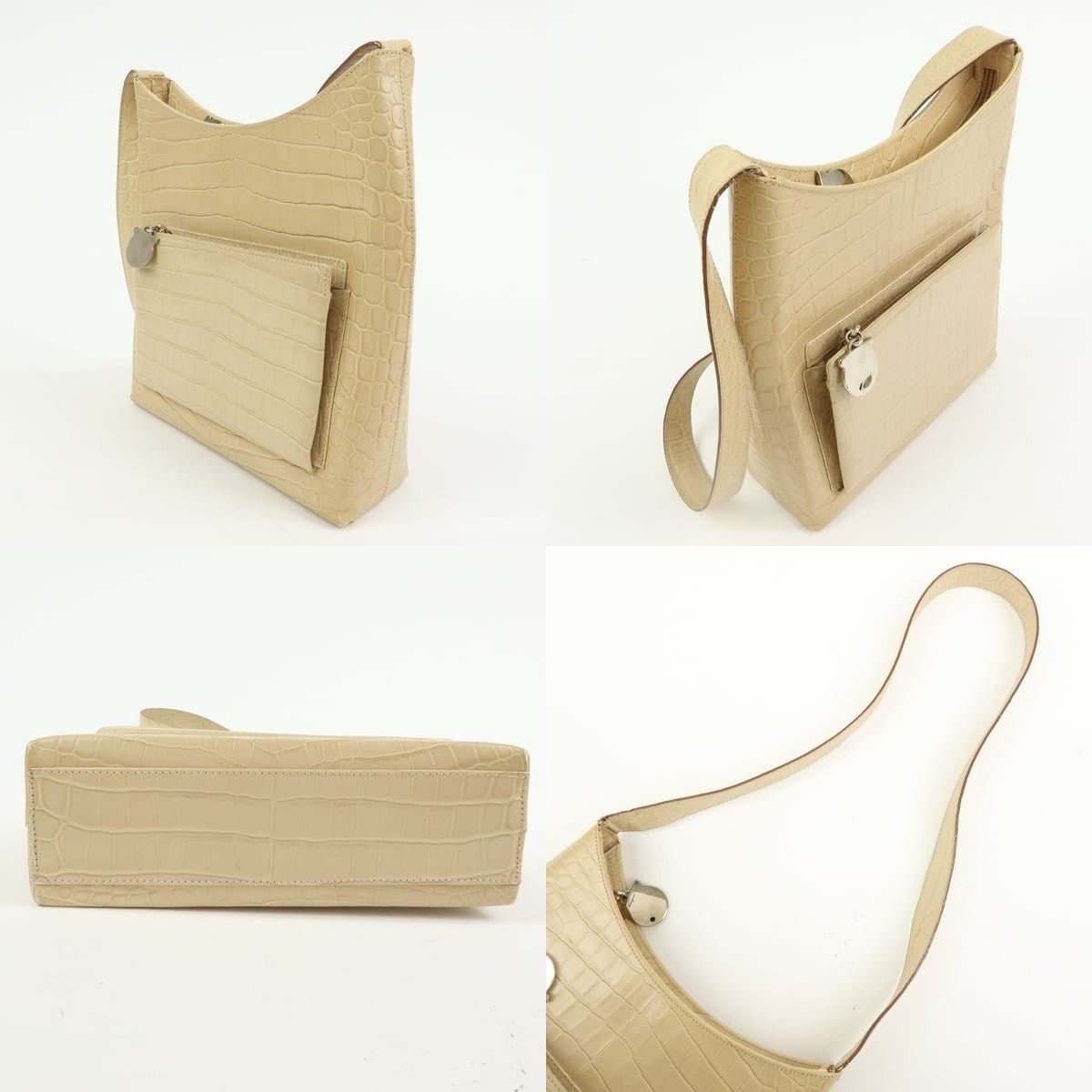Salvatore Ferragamo Ferragamo Gancini Embossed Calfskin Shoulder Bag Beige Size ONE SIZE - 3 Thumbnail
