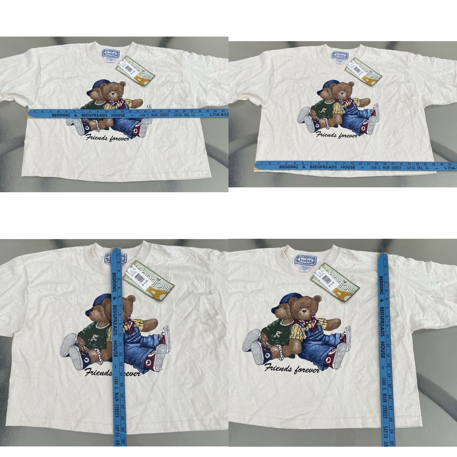 Vintage VINTAGE Bonjour Teddy Bear Friends Forever One Size Crop Top T Shirt Half Shirt Shirt One Size Ivory Graphic 1990s Mens Womens Girls Boys Size ONE SIZE - 10 Thumbnail