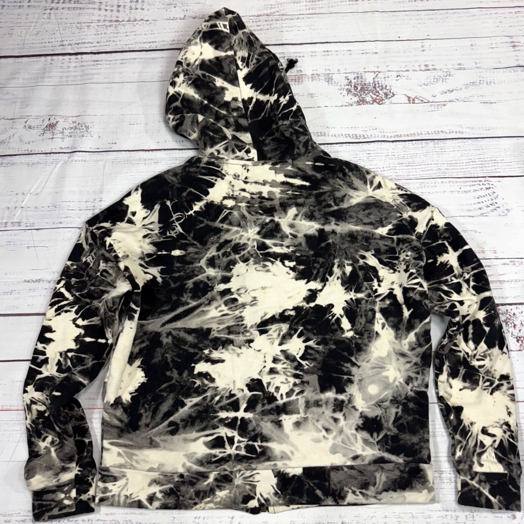 Vintage John + Jenn Womens Zip Front Hoodie XS Black Beige Abstract Print Loose Fit Size XS / US 0-2 / IT 36-38 - 5 Thumbnail
